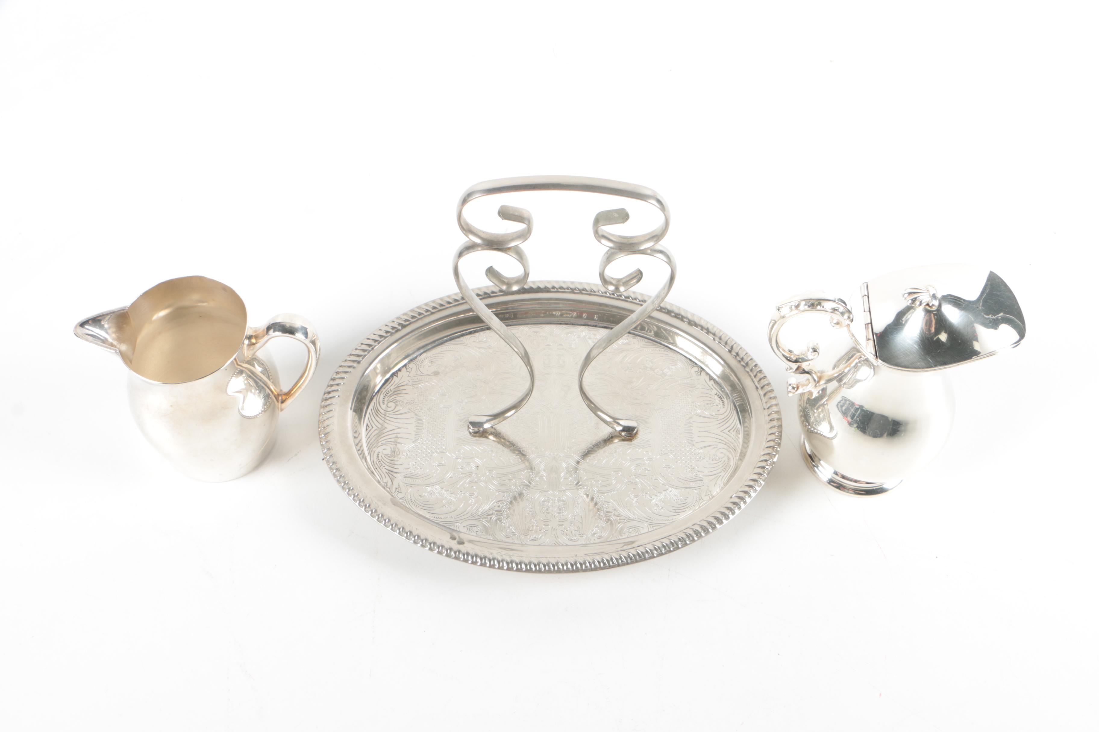 Vintage Poole and Barker Bros. Silver Plate Creamers with Caddy Tray