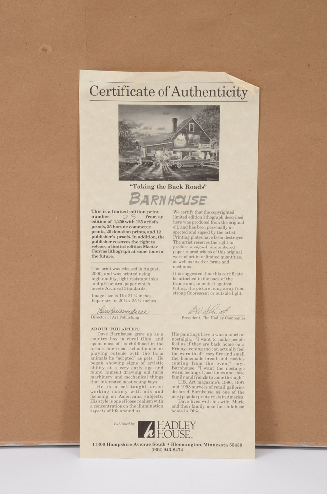 Dave Barnhouse Limited Edition Offset Lithograph "Taking the Back Roads"