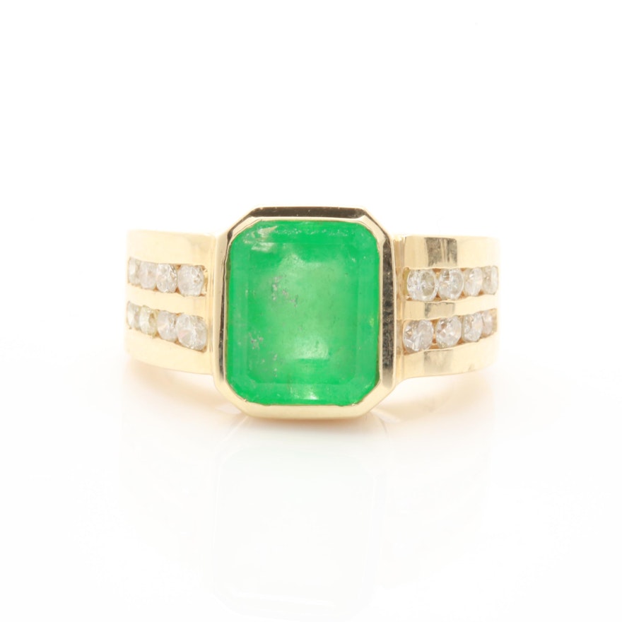 14K Yellow Gold 3.33 CT Emerald and Diamond Ring