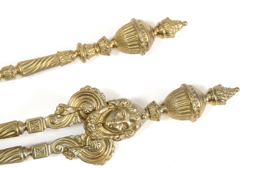 Ornate Brass Fireplace Tools with Stand