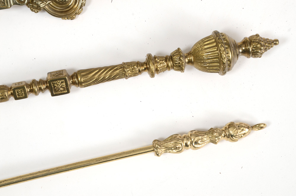 Ornate Brass Fireplace Tools with Stand
