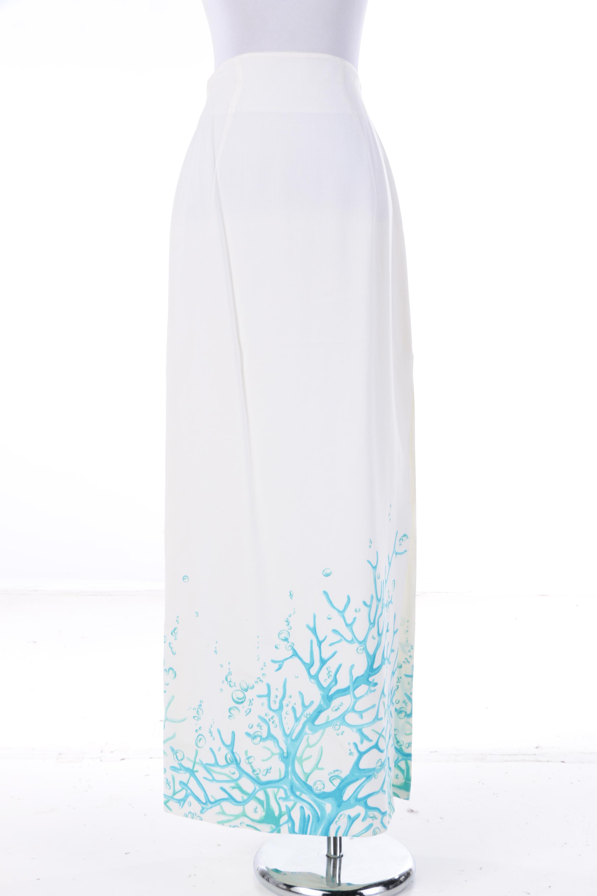 Thierry Mugler of Paris Blue Coral Print Skirt Suit, Made in France