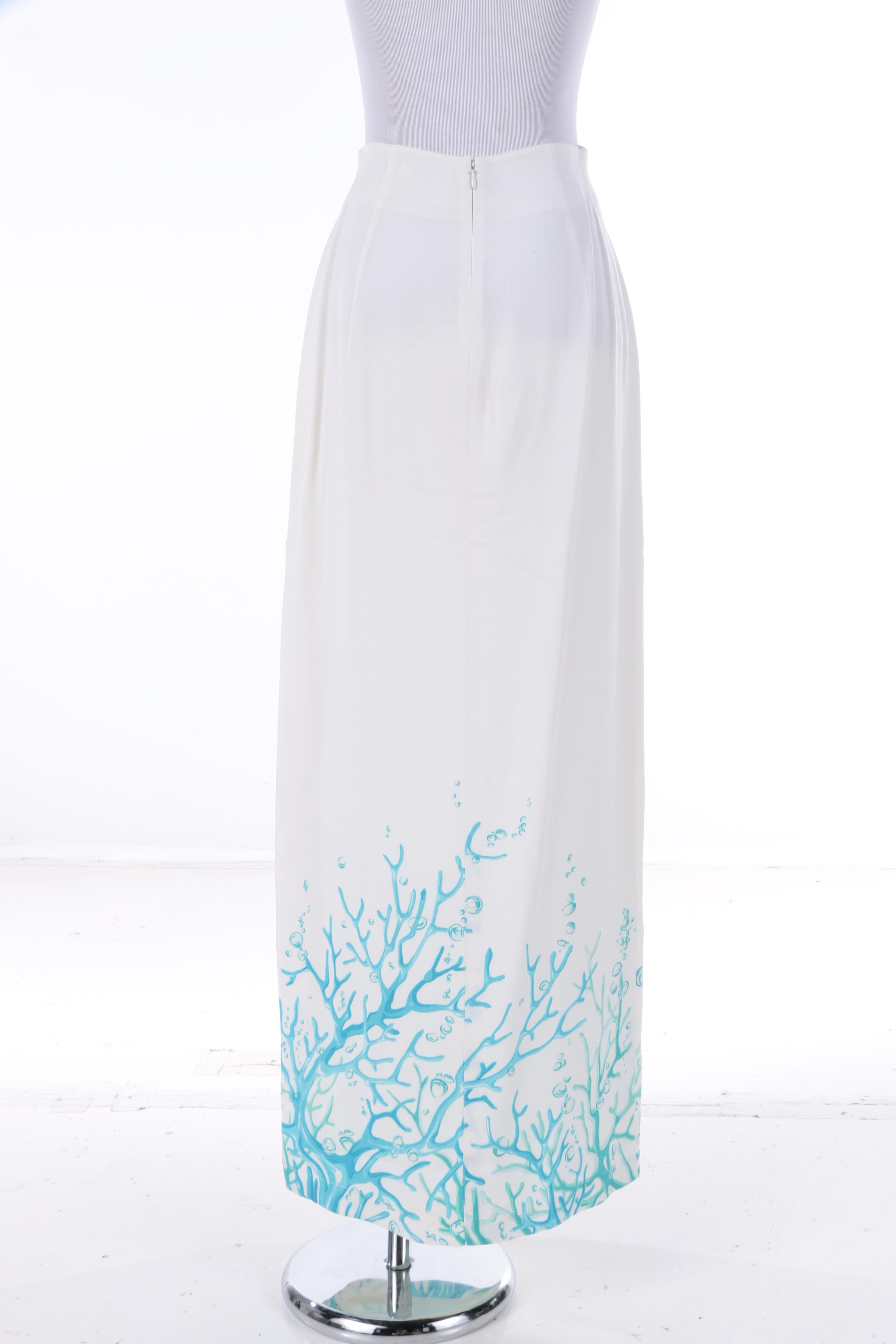 Thierry Mugler of Paris Blue Coral Print Skirt Suit, Made in France