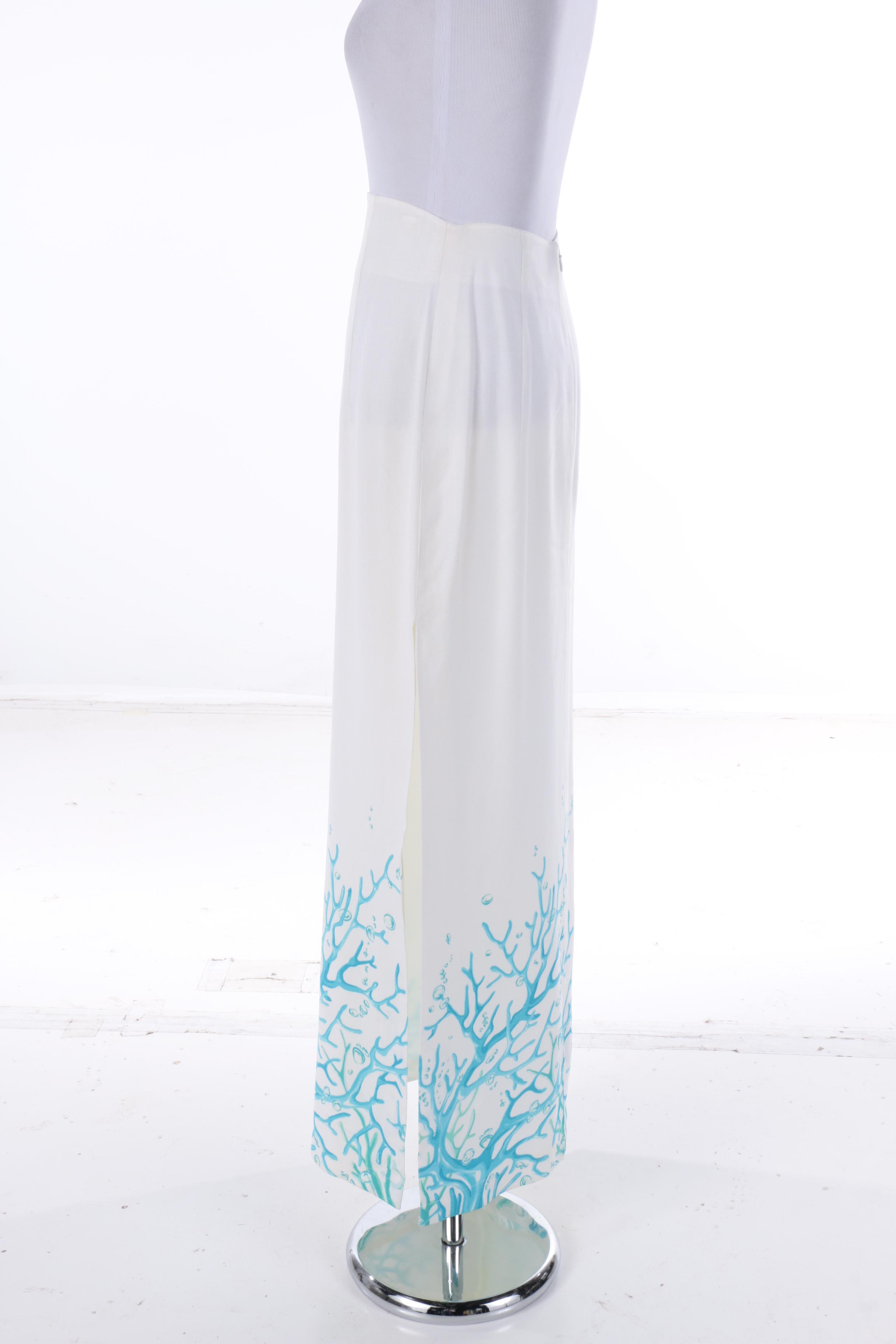 Thierry Mugler of Paris Blue Coral Print Skirt Suit, Made in France