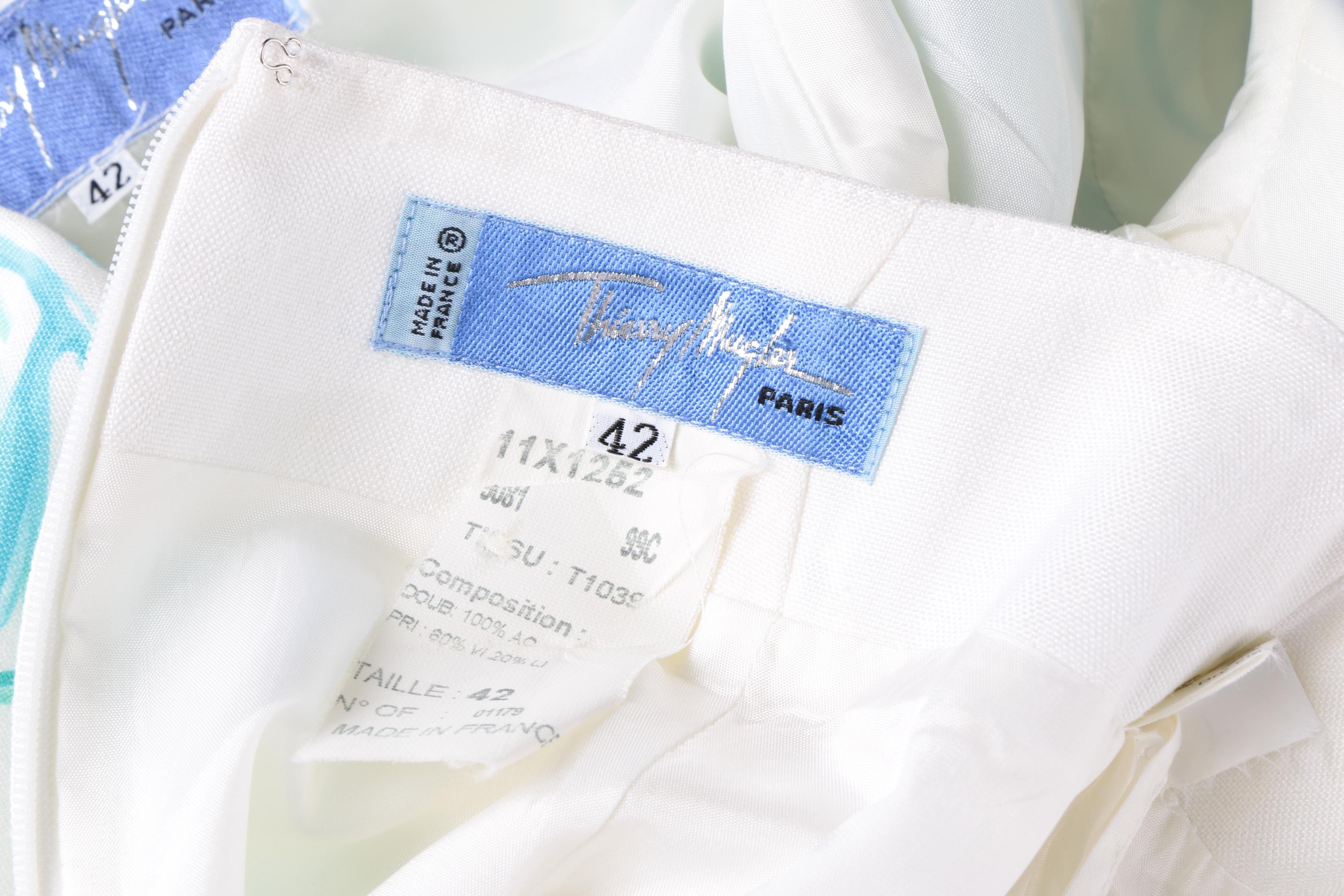 Thierry Mugler of Paris Blue Coral Print Skirt Suit, Made in France