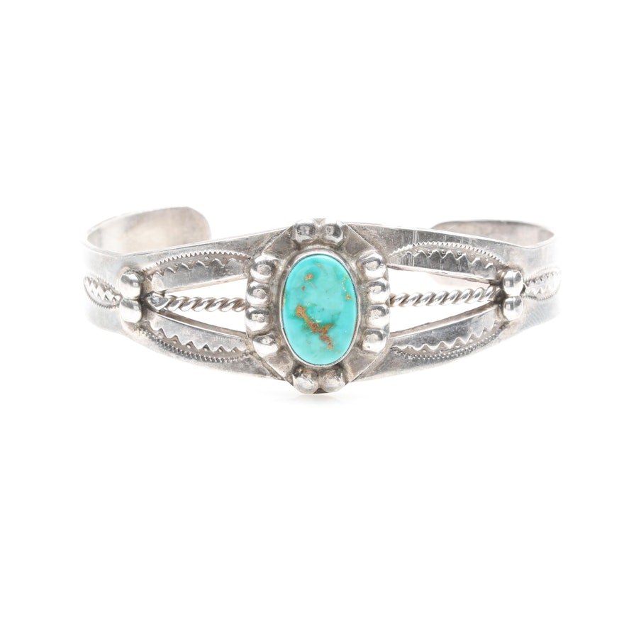 Southwestern Style Sterling Silver Turquoise Cuff Bracelet