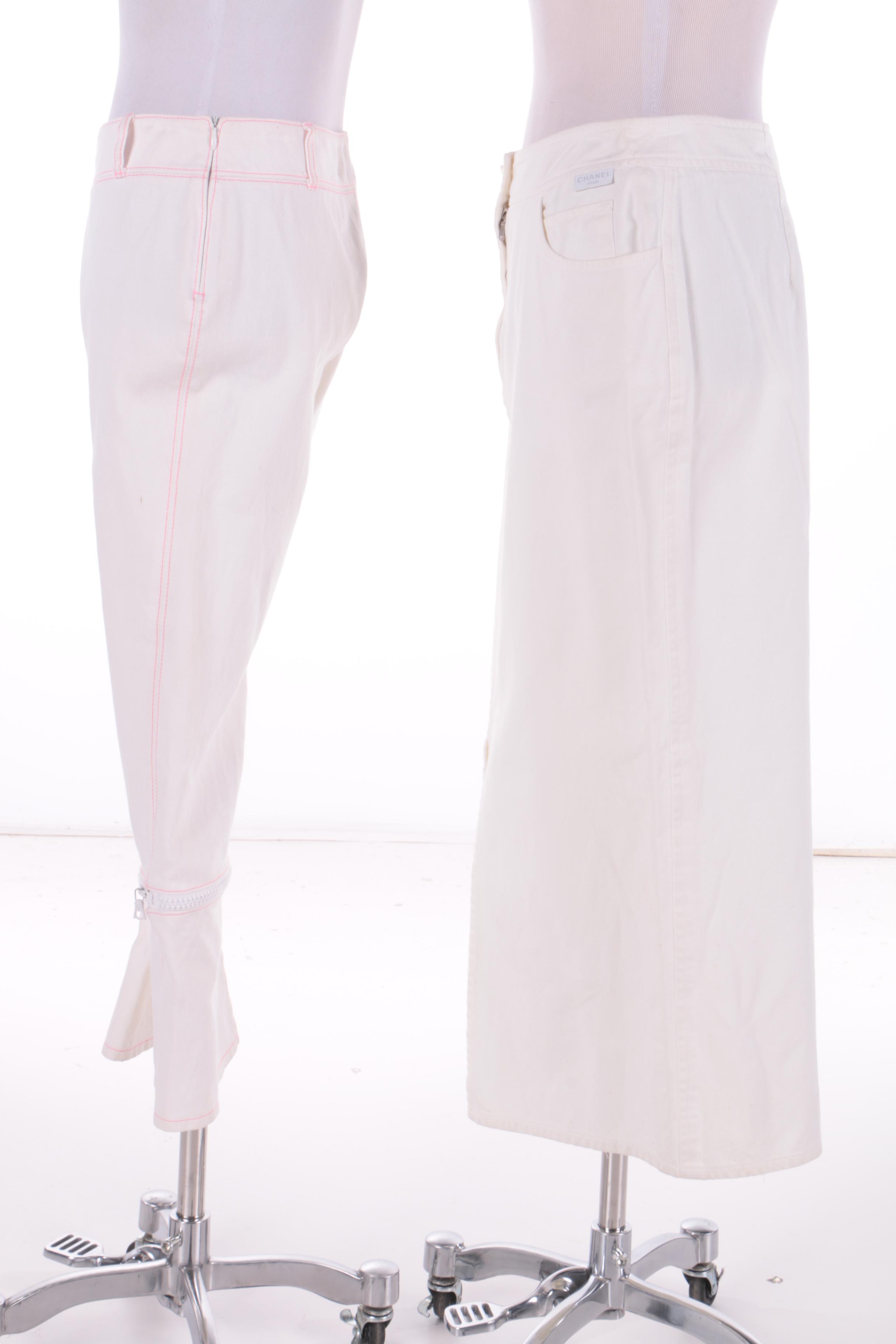 Chanel White Denim Skirt and Miu Miu White Denim Capris with Detachable Cuffs