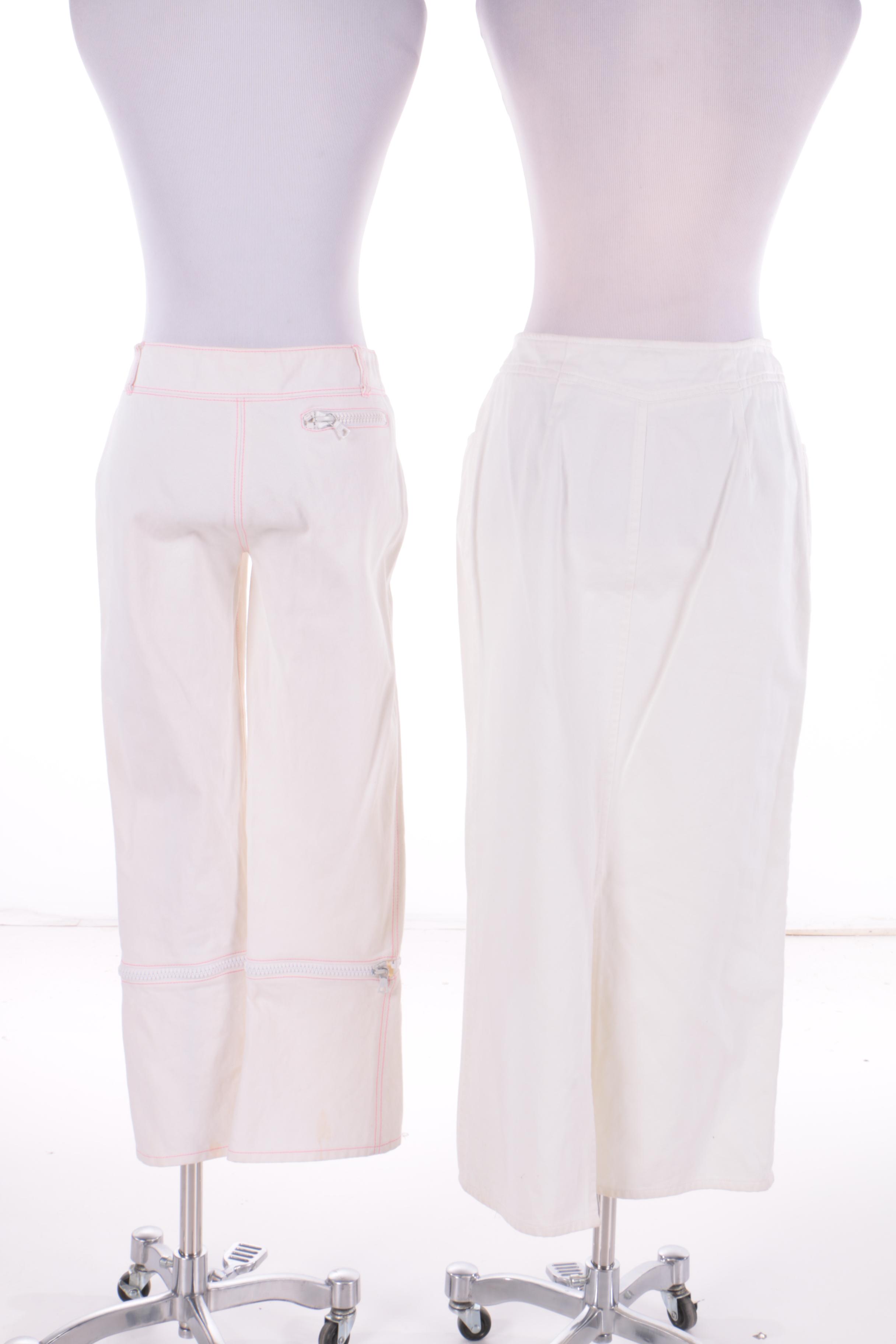 Chanel White Denim Skirt and Miu Miu White Denim Capris with Detachable Cuffs