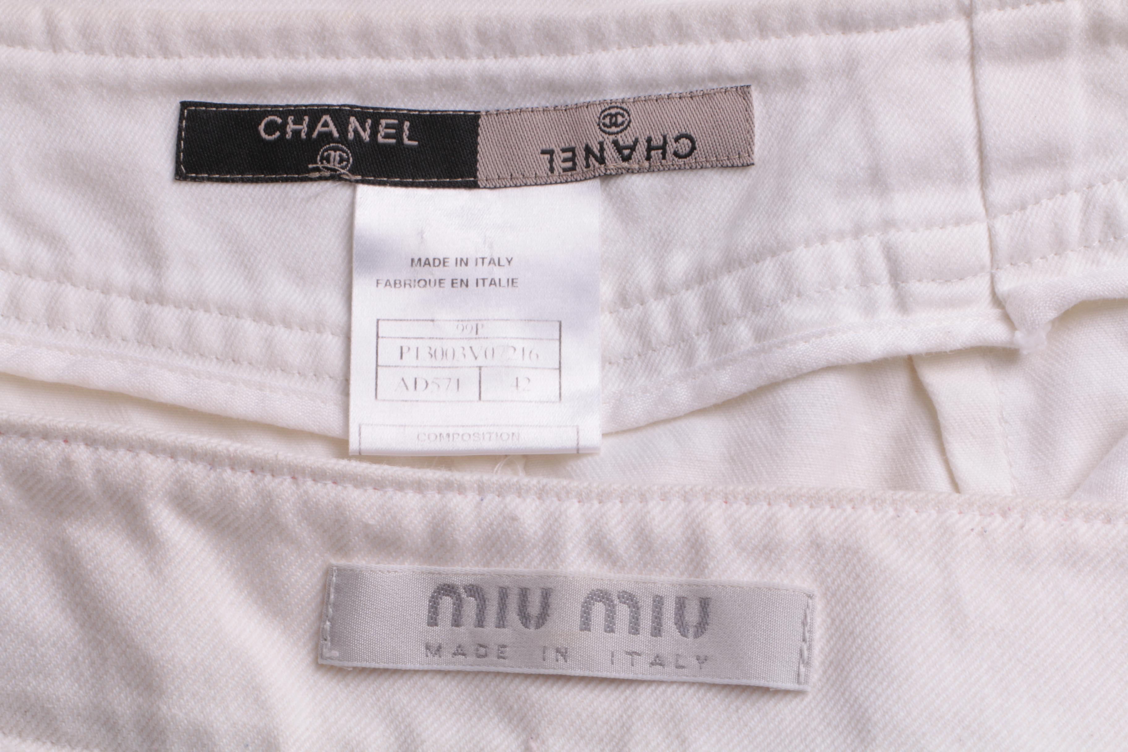 Chanel White Denim Skirt and Miu Miu White Denim Capris with Detachable Cuffs