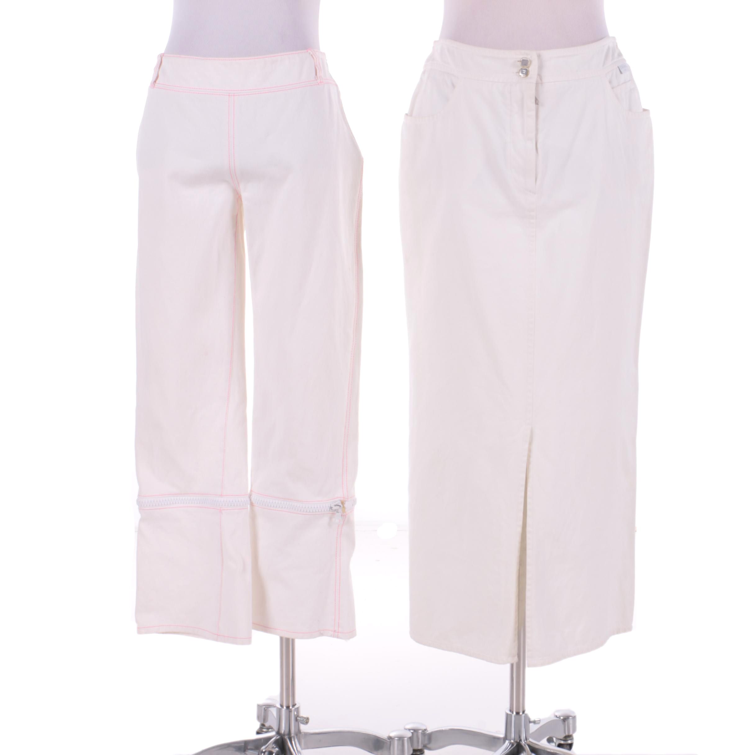 Chanel White Denim Skirt and Miu Miu White Denim Capris with Detachable Cuffs
