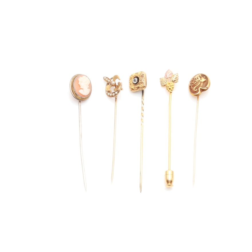 14K and 10K Yellow Gold, Sterling Silver and Gold Filled Gemstone Stick Pins