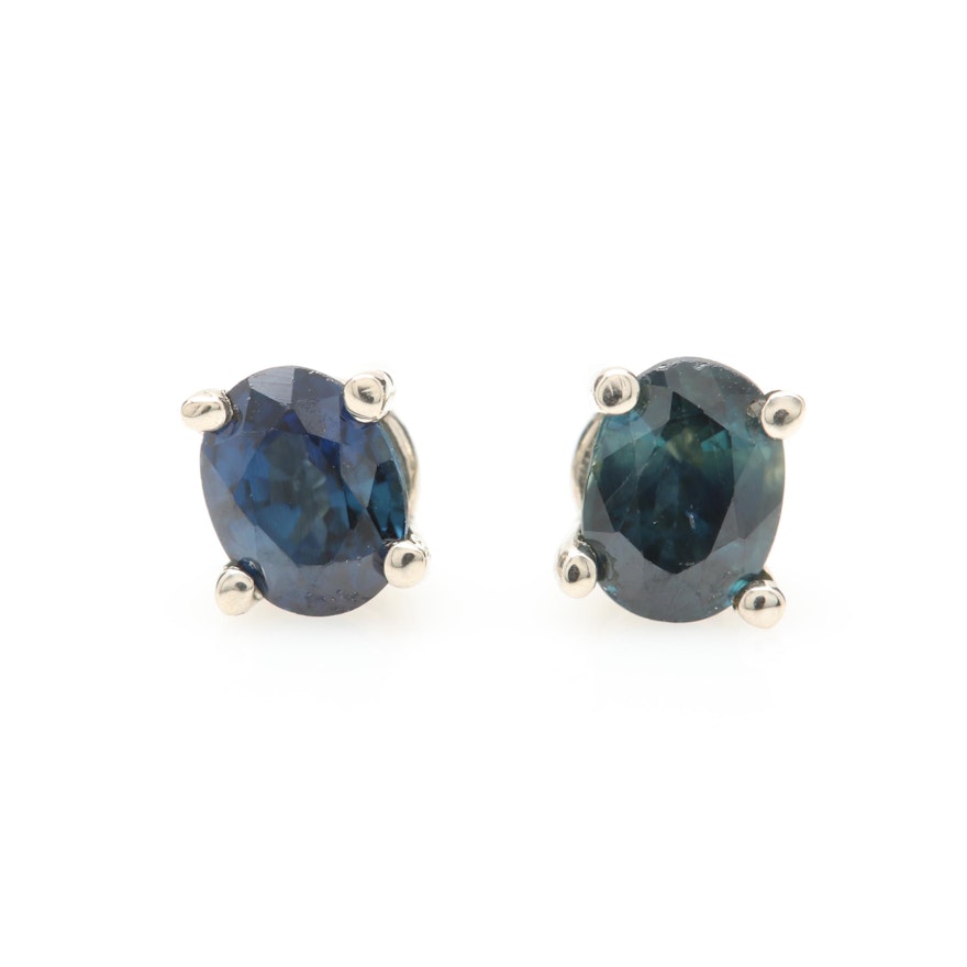 14K White Gold Blue Sapphire Stud Earrings