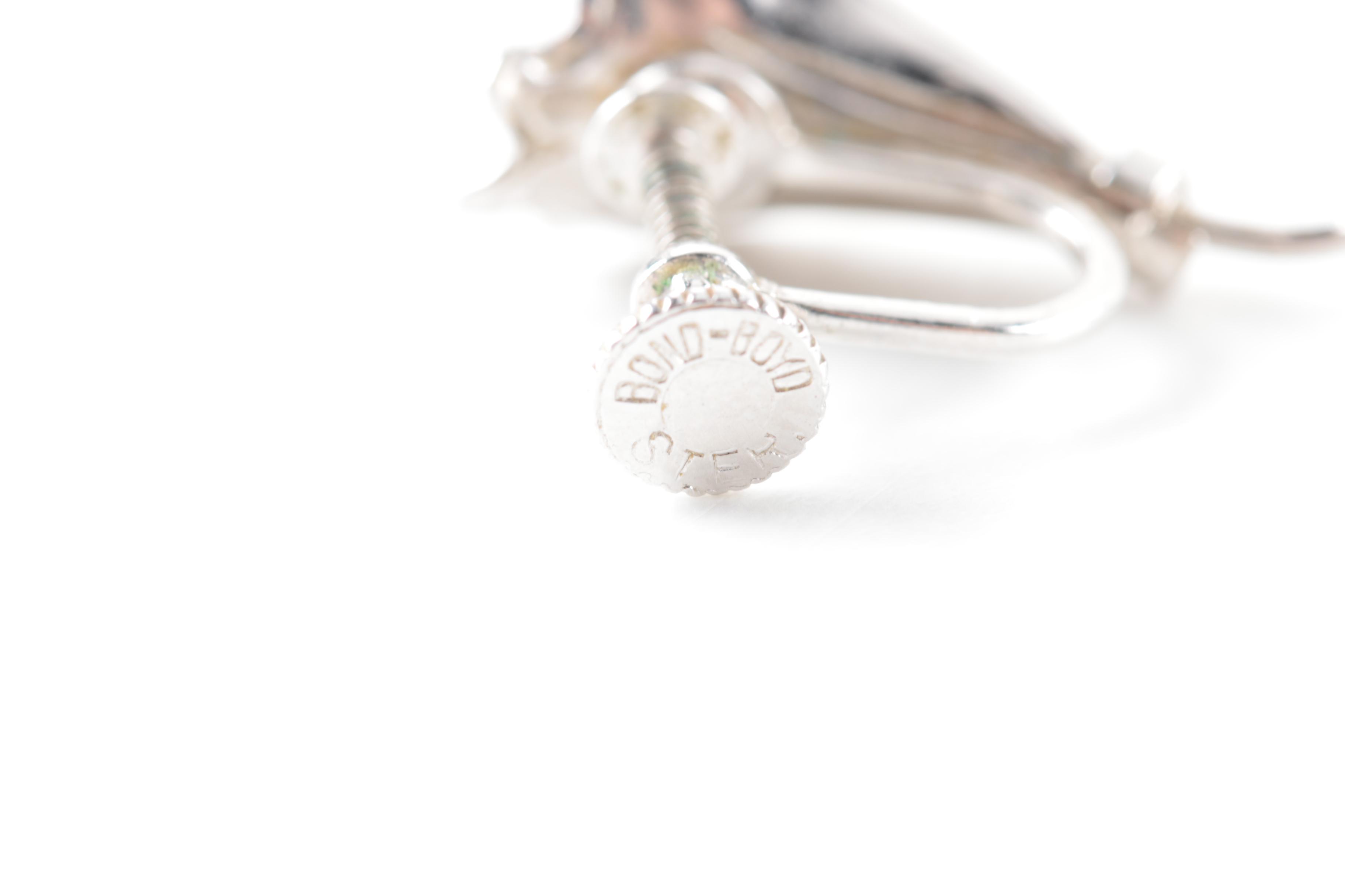 Vintage Sterling Silver Brooch and Earring Collection Including Colored Glass