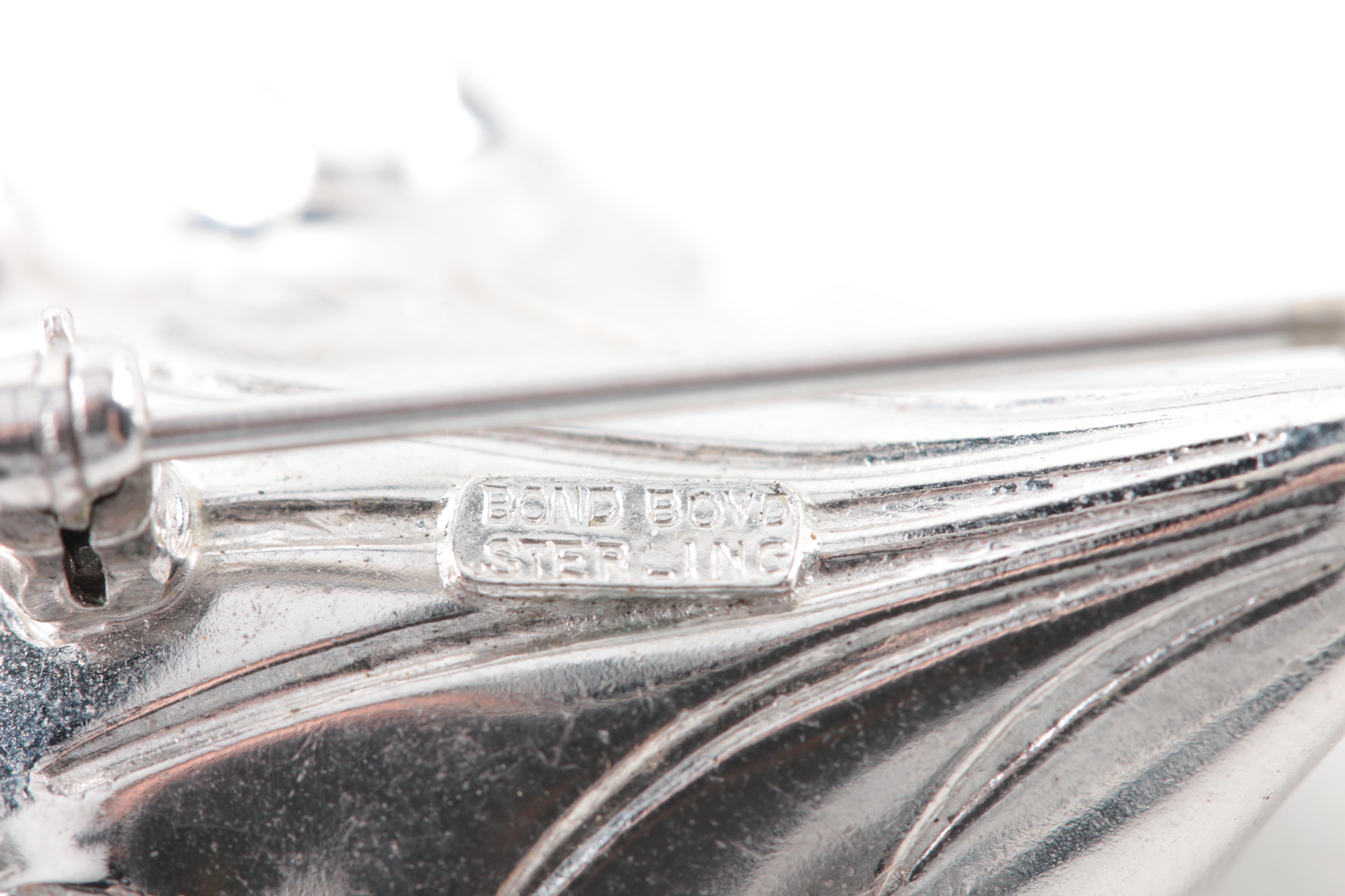 Vintage Sterling Silver Brooch and Earring Collection Including Colored Glass