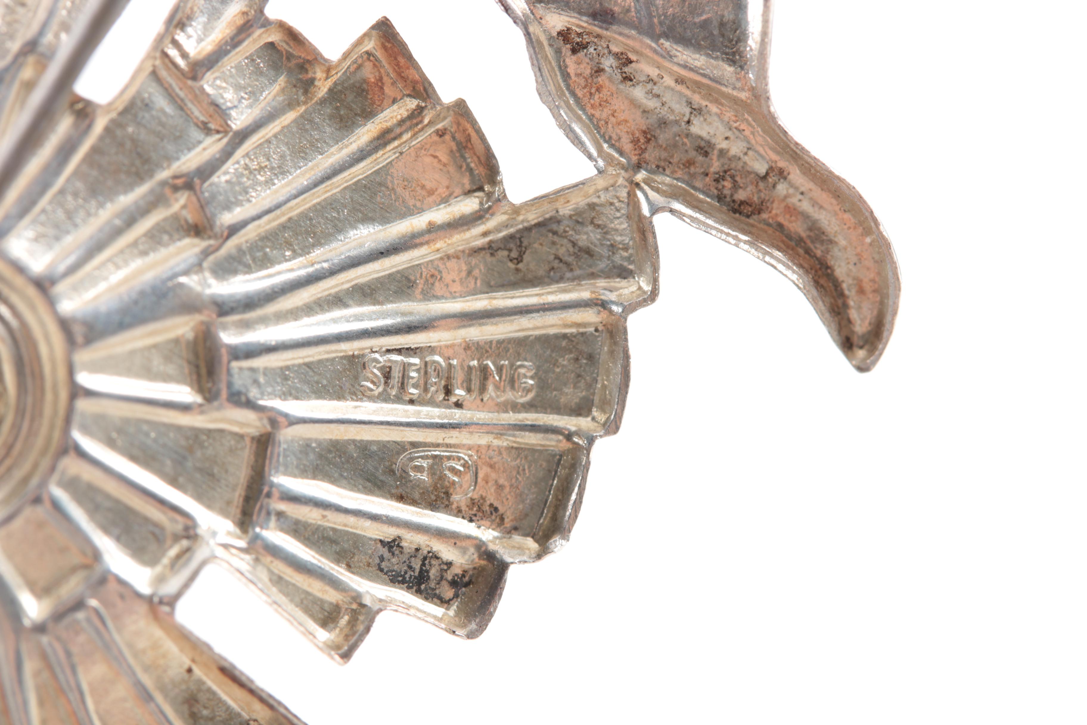 Vintage Sterling Silver Brooch and Earring Collection Including Colored Glass