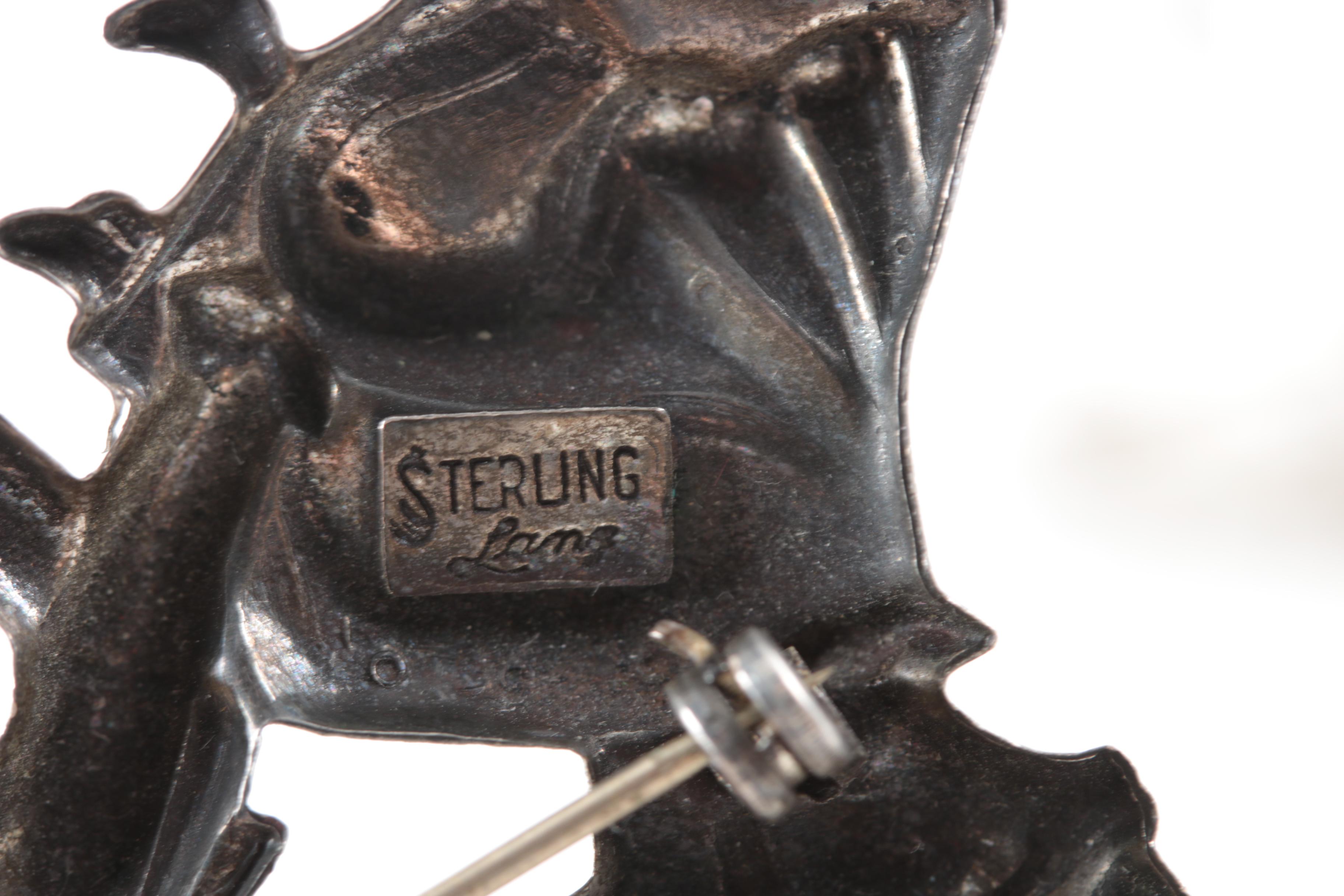 Vintage Sterling Silver Brooch and Earring Collection Including Colored Glass