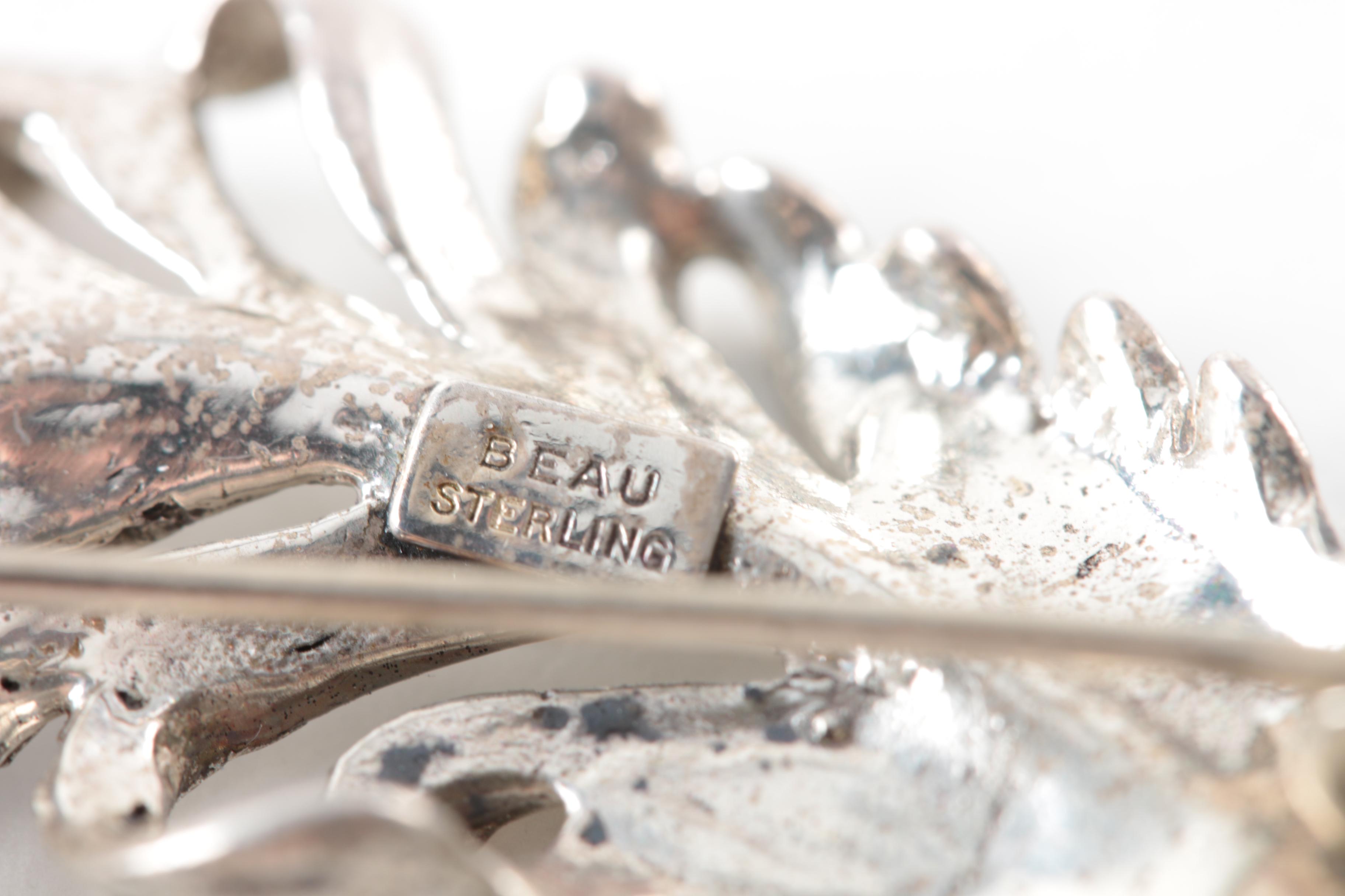 Vintage Sterling Silver Brooch and Earring Collection Including Colored Glass