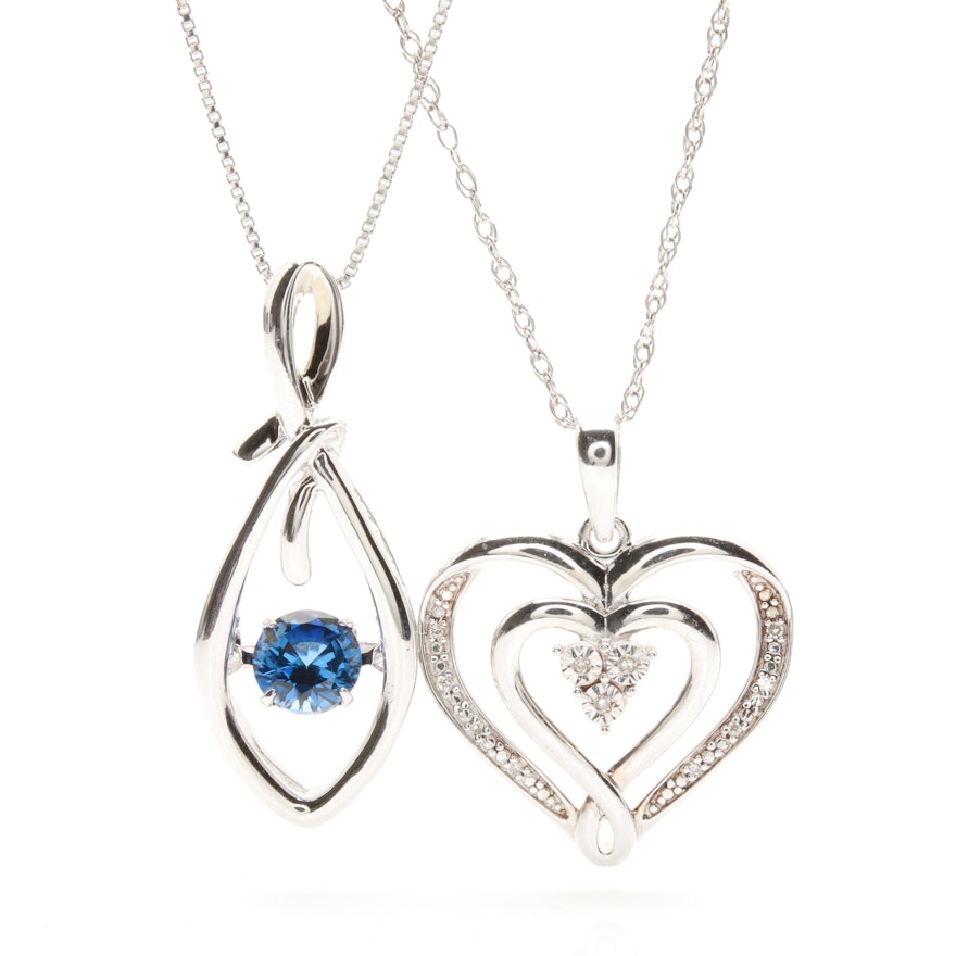 Sterling Silver Synthetic Sapphire and Diamond Necklace Selection