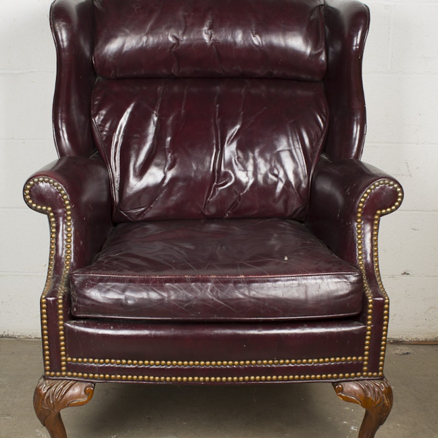 Vintage Burgundy Leather Wingback Chair by Whittemore-Sherrill