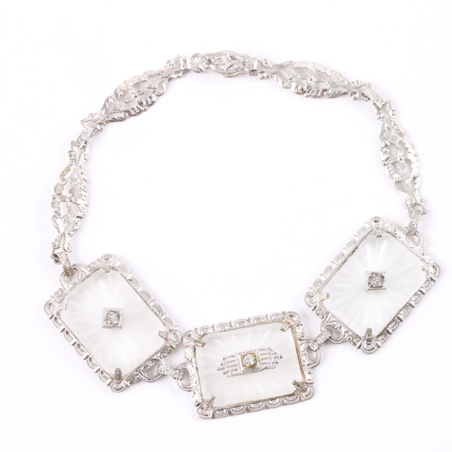 Vintage Silver Tone Rock Crystal and Cubic Zirconia Bracelet