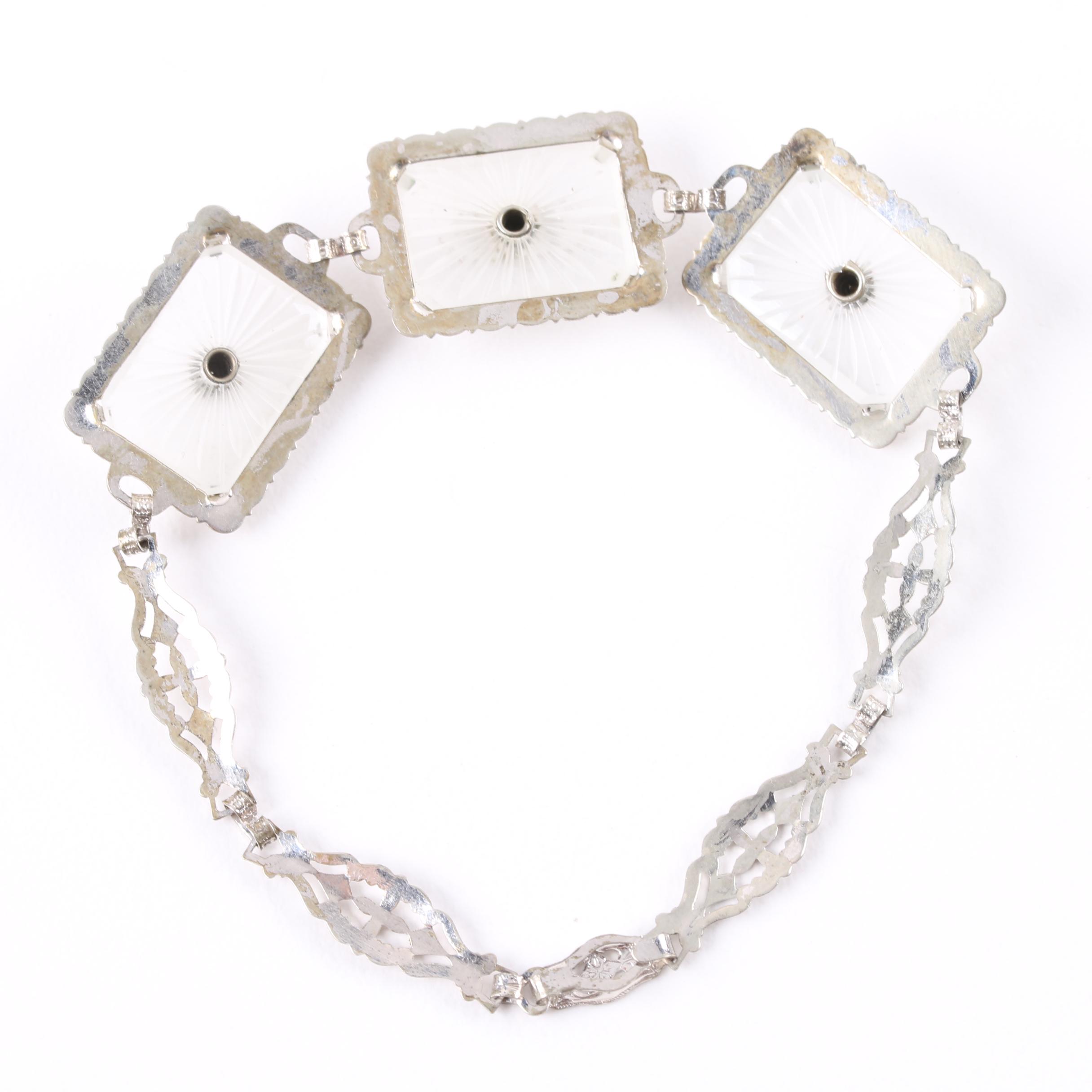 Vintage Silver Tone Rock Crystal and Cubic Zirconia Bracelet