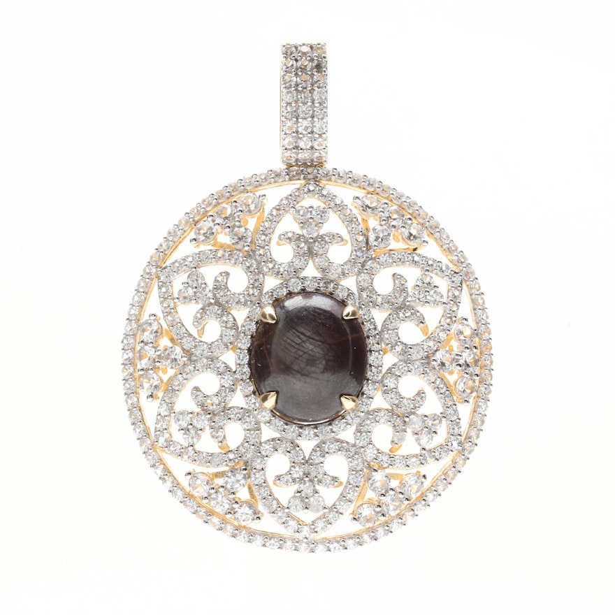 Gold Wash on Sterling Silver 18.19 CT Star Corundum and White Sapphire Pendant