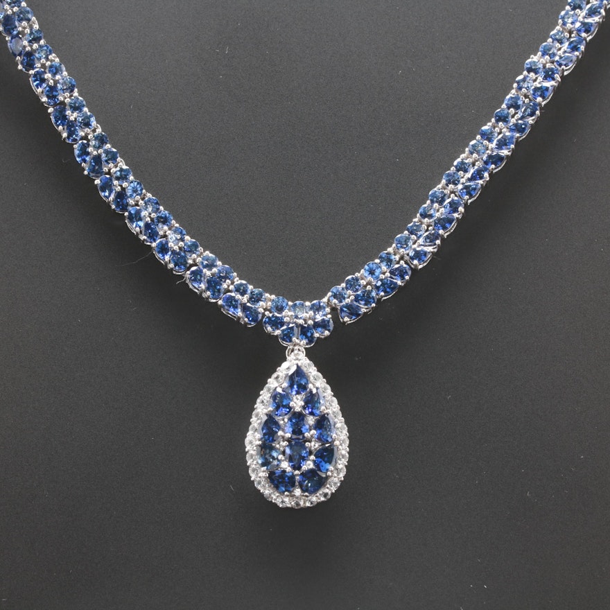 Sterling Silver Tanzanite and White Topaz Necklace