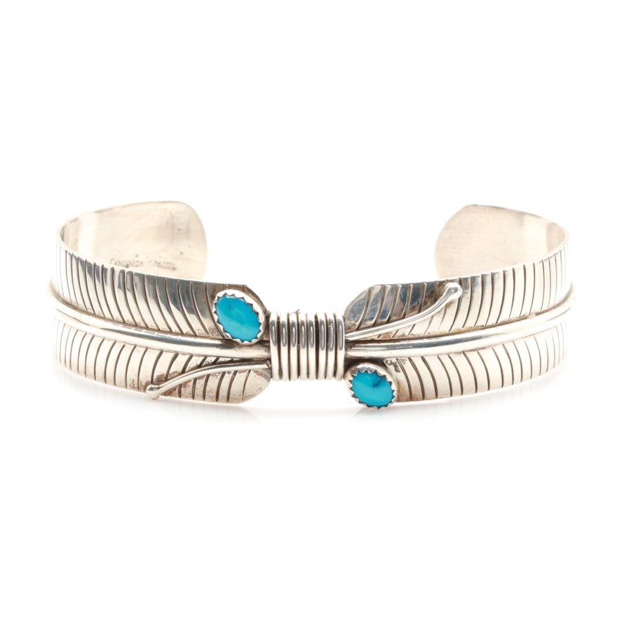 Douglas Etsitty Navajo Diné Sterling Silver Turquoise Cuff Bracelet