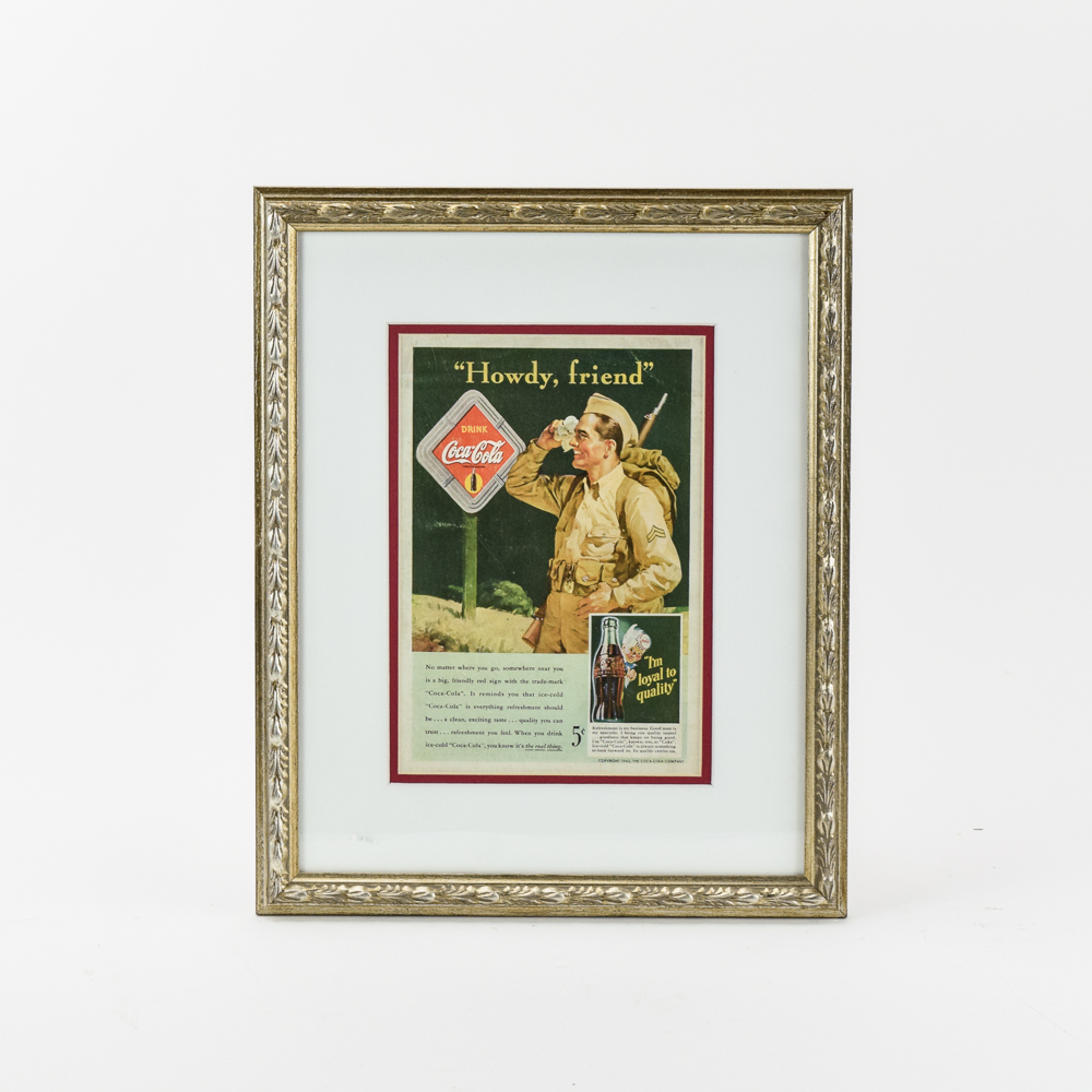 1942 WWII-Era Coca-Cola Magazine Advertisement "Howdy, Friend"