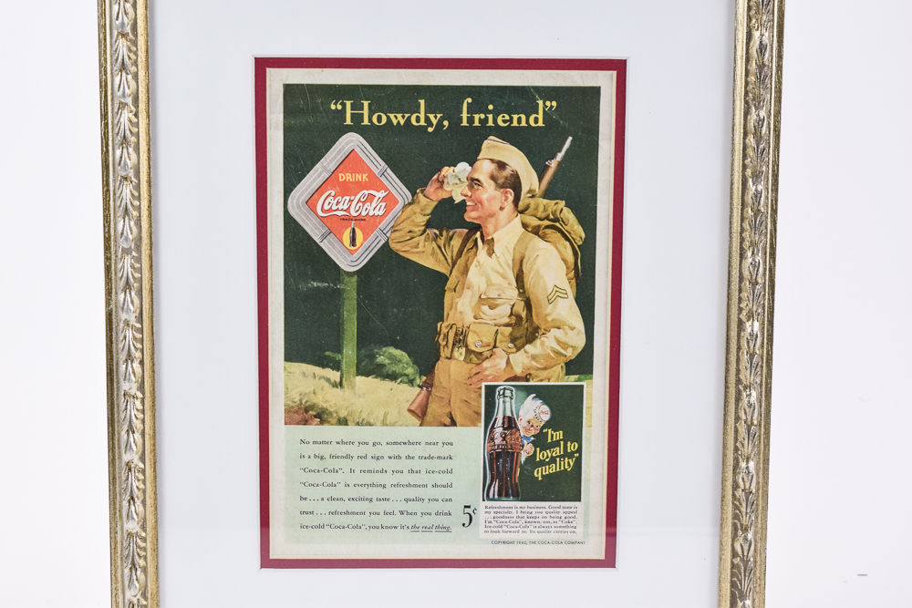 1942 WWII-Era Coca-Cola Magazine Advertisement "Howdy, Friend"