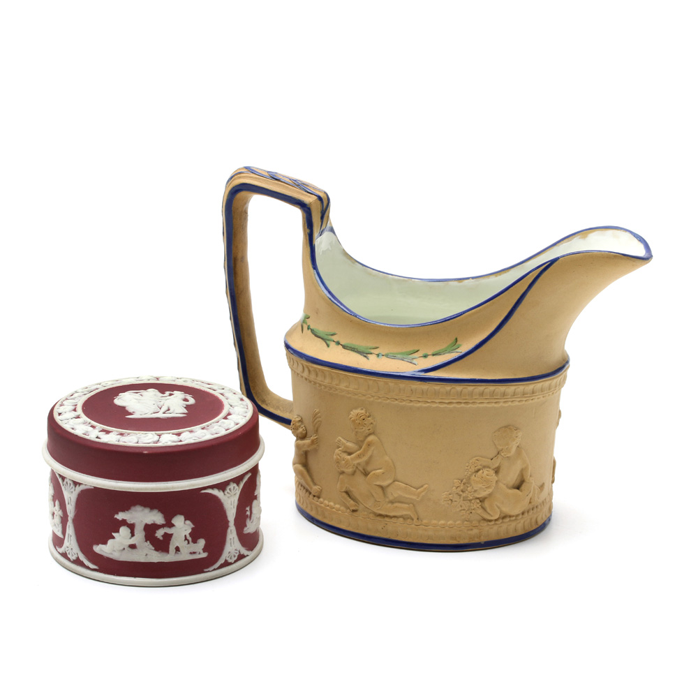 Antique Turner Sauce Boat and Vintage Wedgwood Crimson Jasperware Box