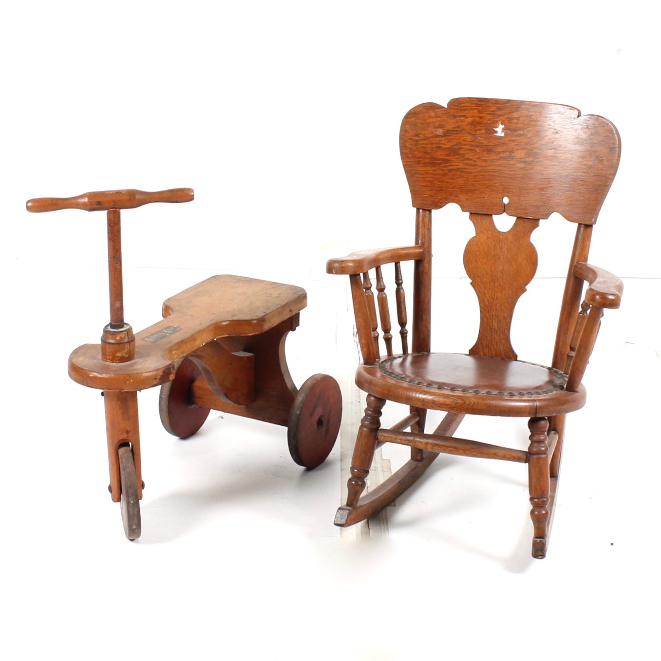Vintage Child's Rocking Chair and "Kiddie Kar" Tricycle
