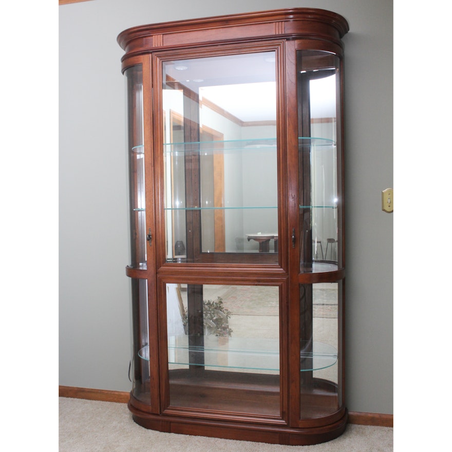Vintage Wooden Curio Cabinet with Curved Glass