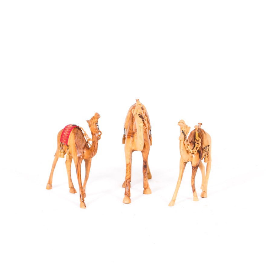 Set of Wood Camel Sculptures