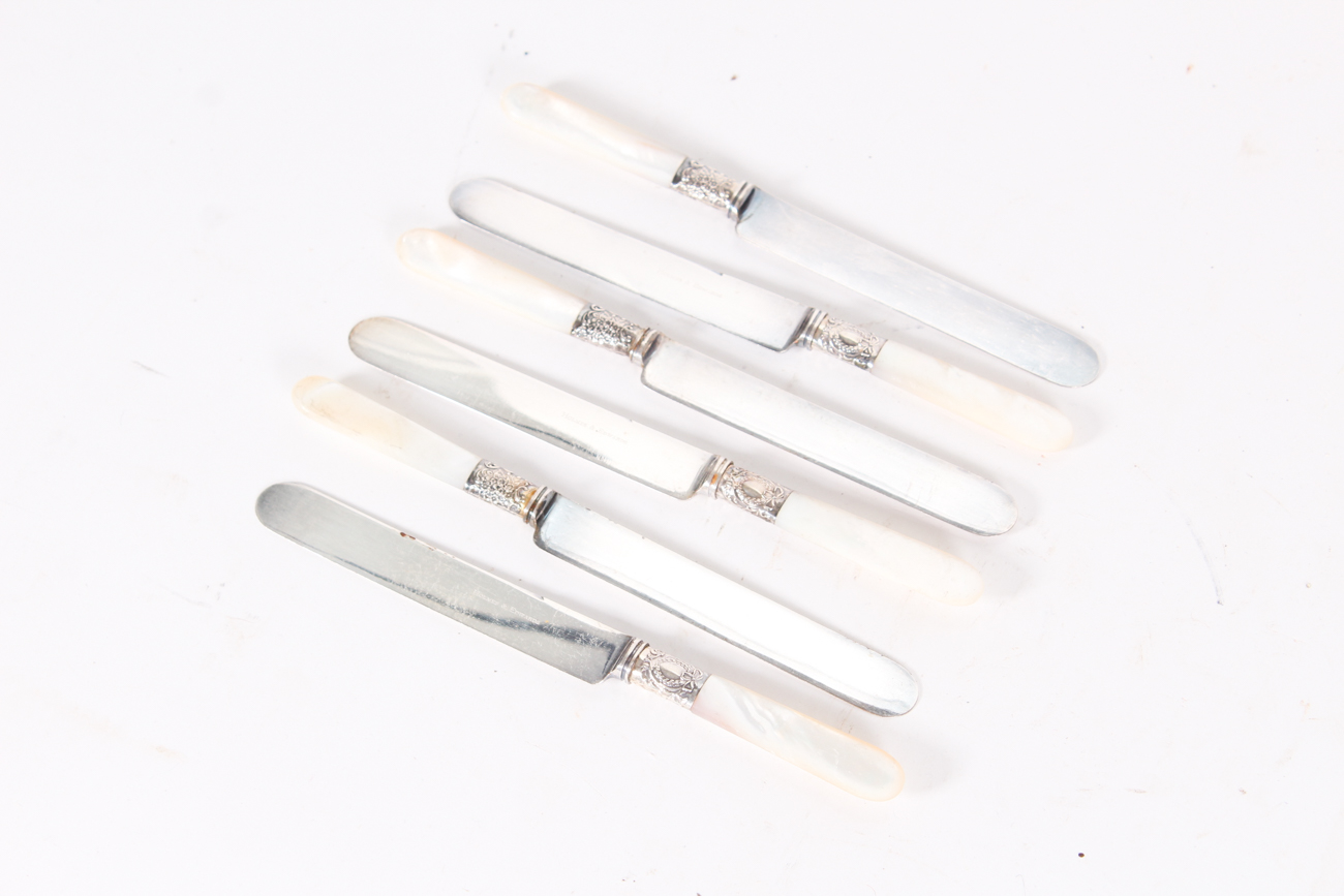 Holmes & Edwards Mother-of-Pearl Handle and Sterling Silver Bolster Knives