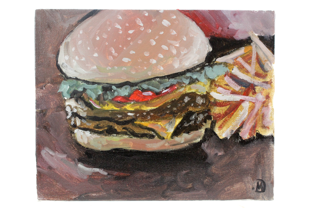 Martin Azari Oil Painting of Hamburger and Fries