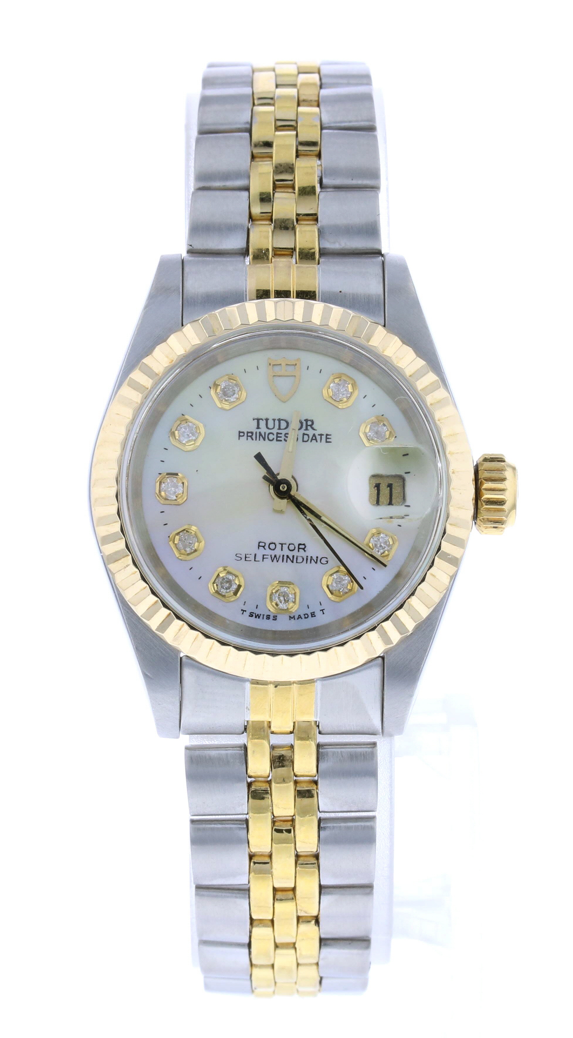 Tudor Rolex 18K Yellow Gold Stainless Steel Diamond Accented Watch