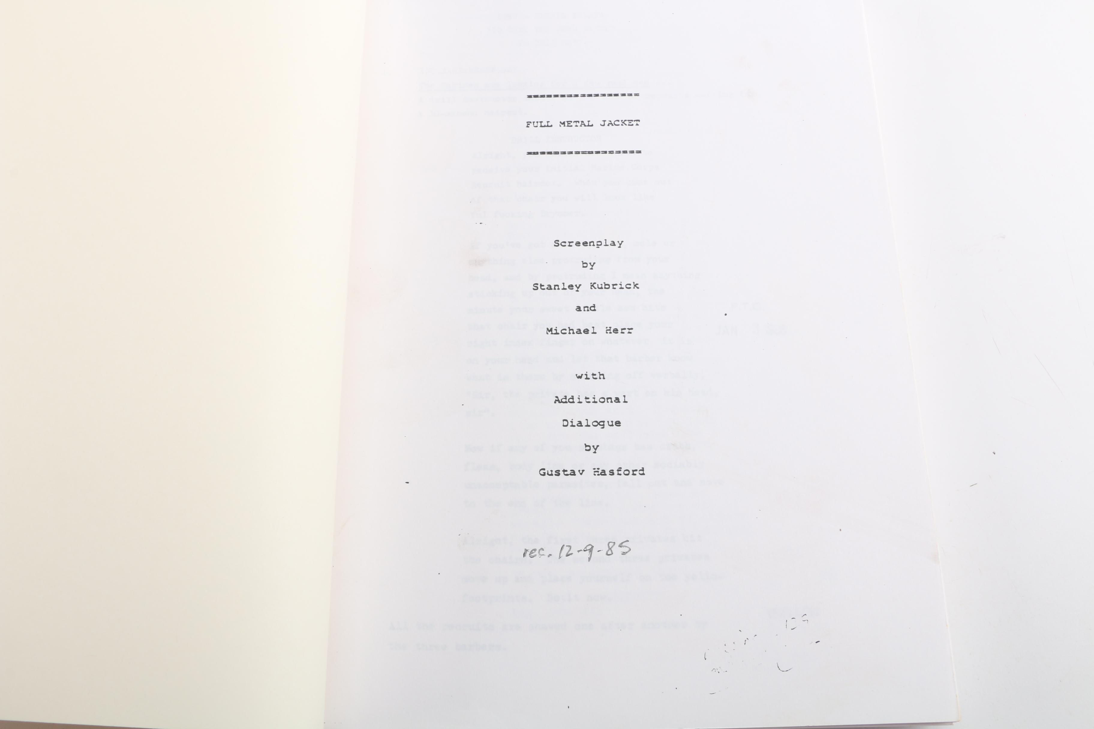 "Full Metal Jacket" Screenplay by  Stanley Kubrick and Michael Herr
