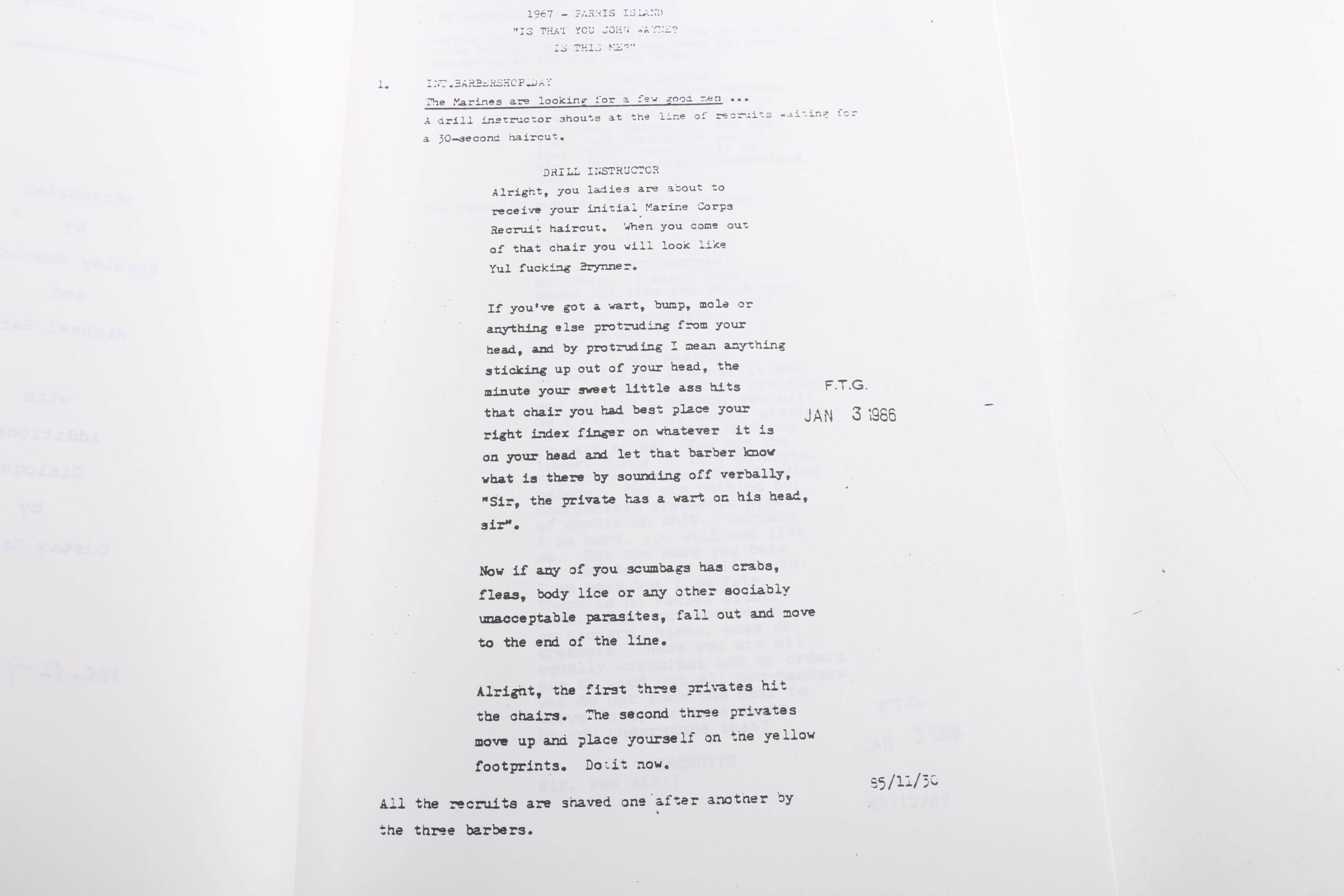 "Full Metal Jacket" Screenplay by  Stanley Kubrick and Michael Herr