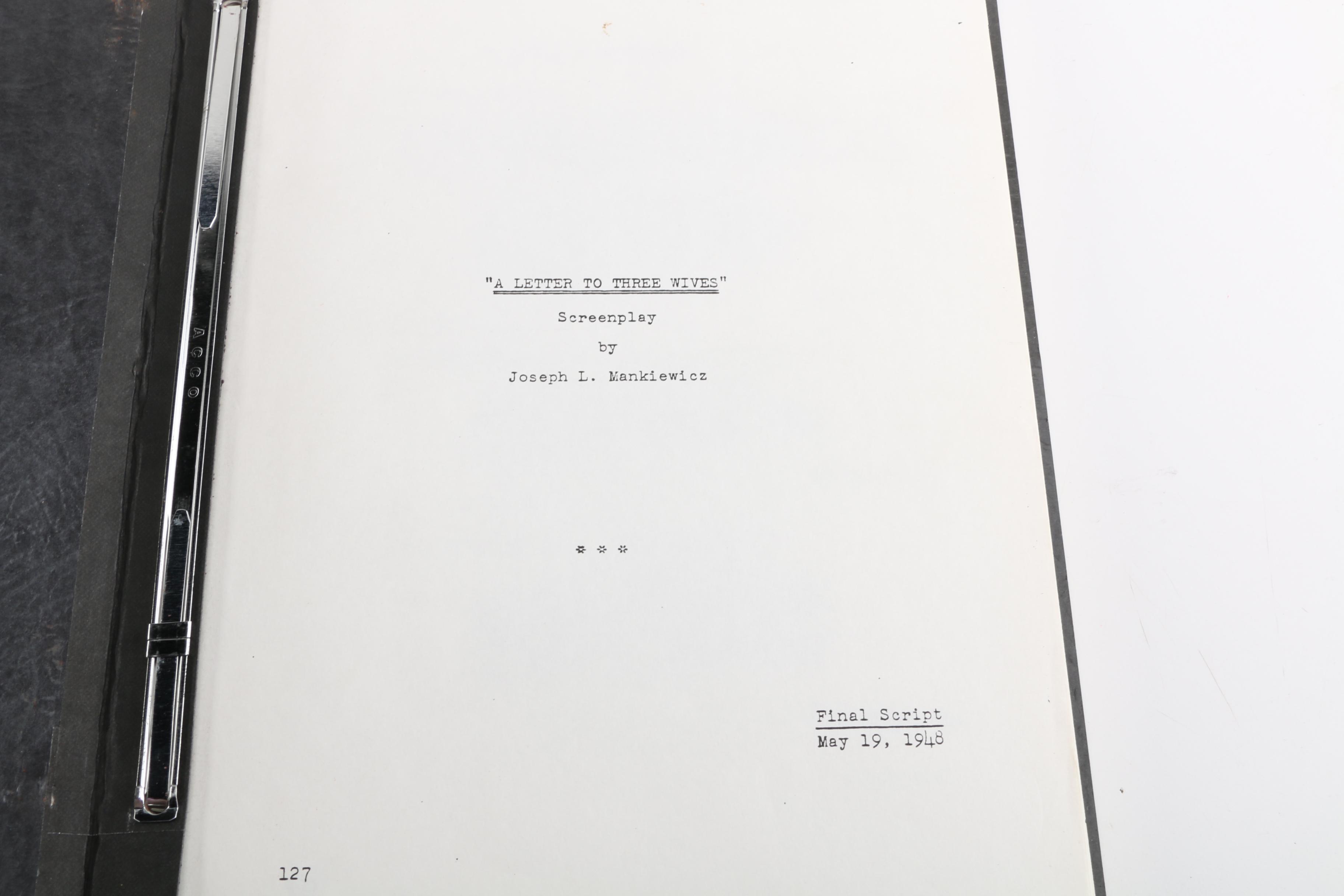 "A Letter to Three Wives" Screenplay by Joseph L. Mankiewicz and Vera Caspary