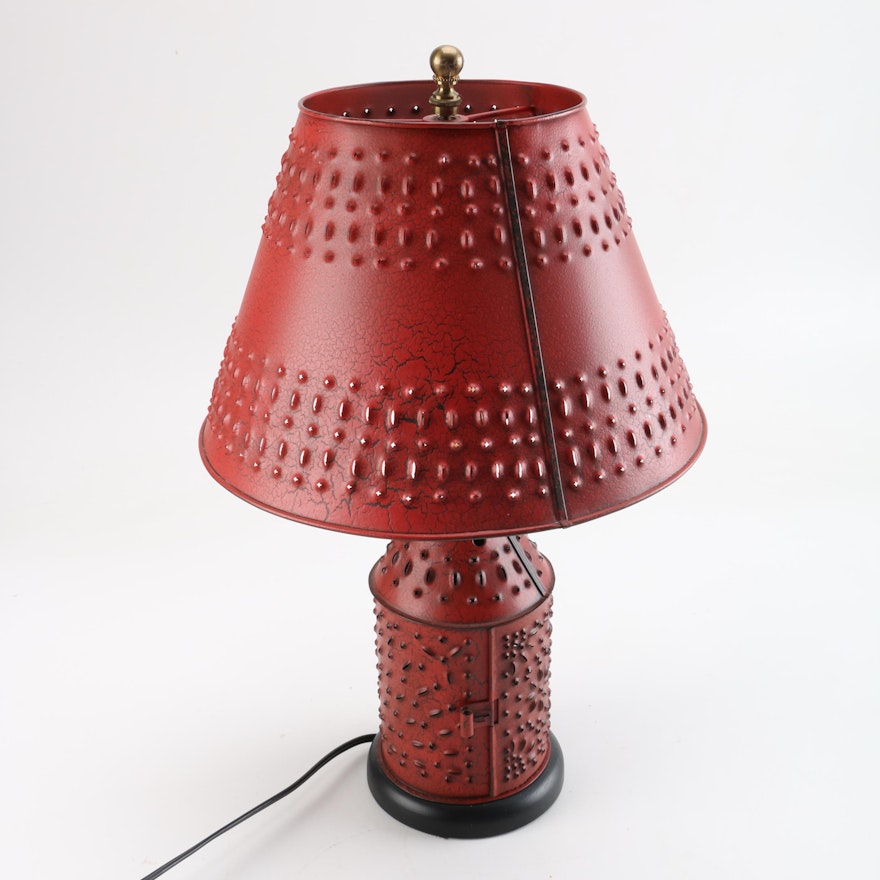 Painted Pierced Tin Table Lamp
