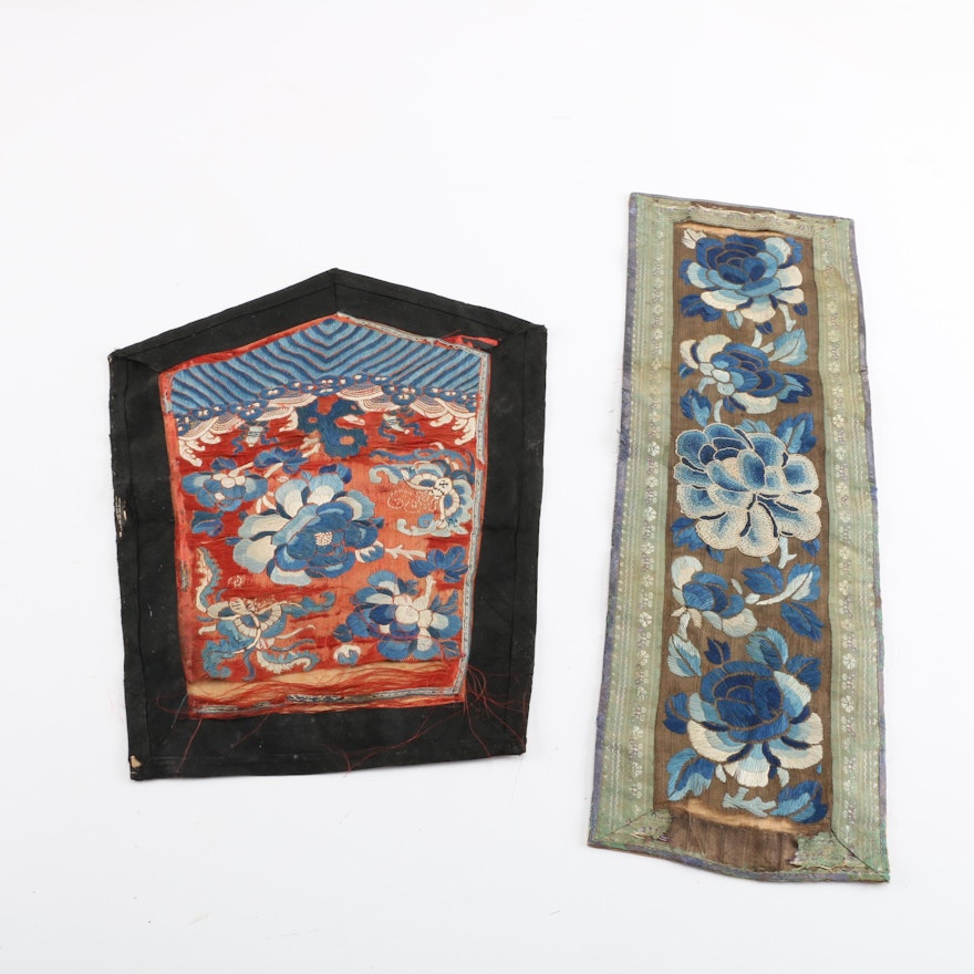Antique Chinese Hand Embroidered Silk Panels
