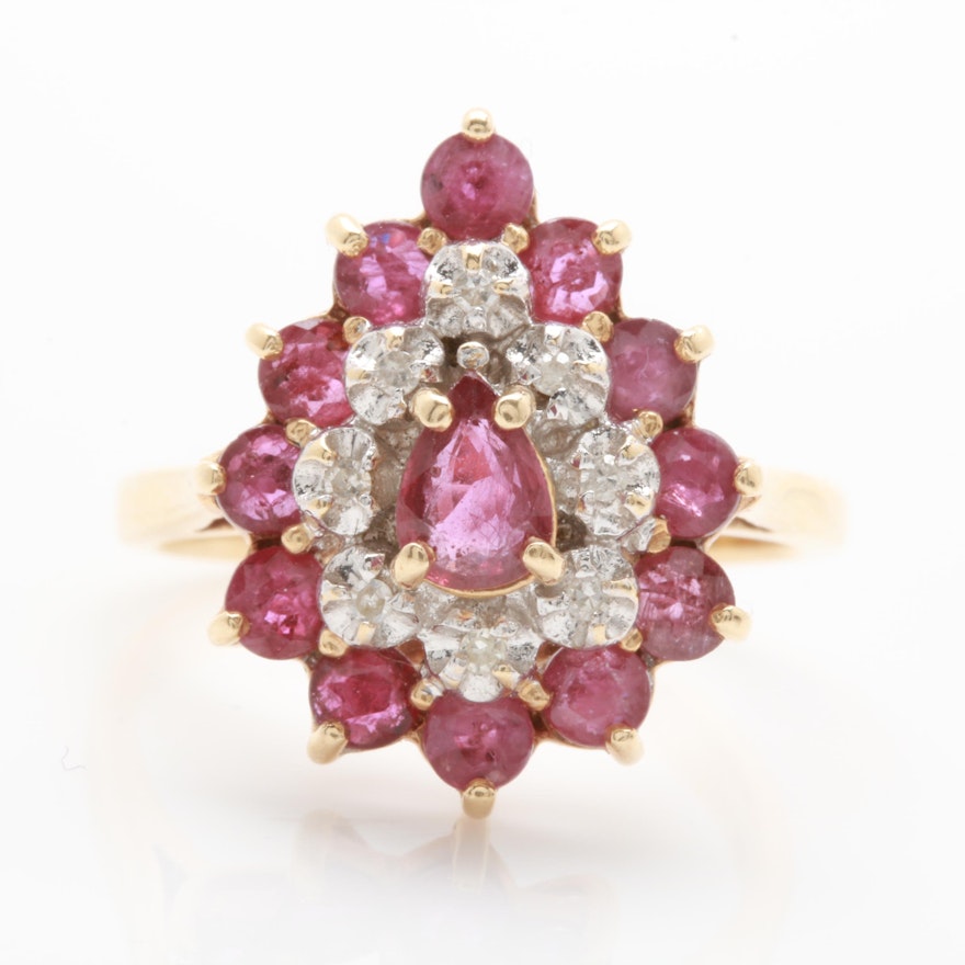 14K Yellow Gold Ruby and Diamond Ring