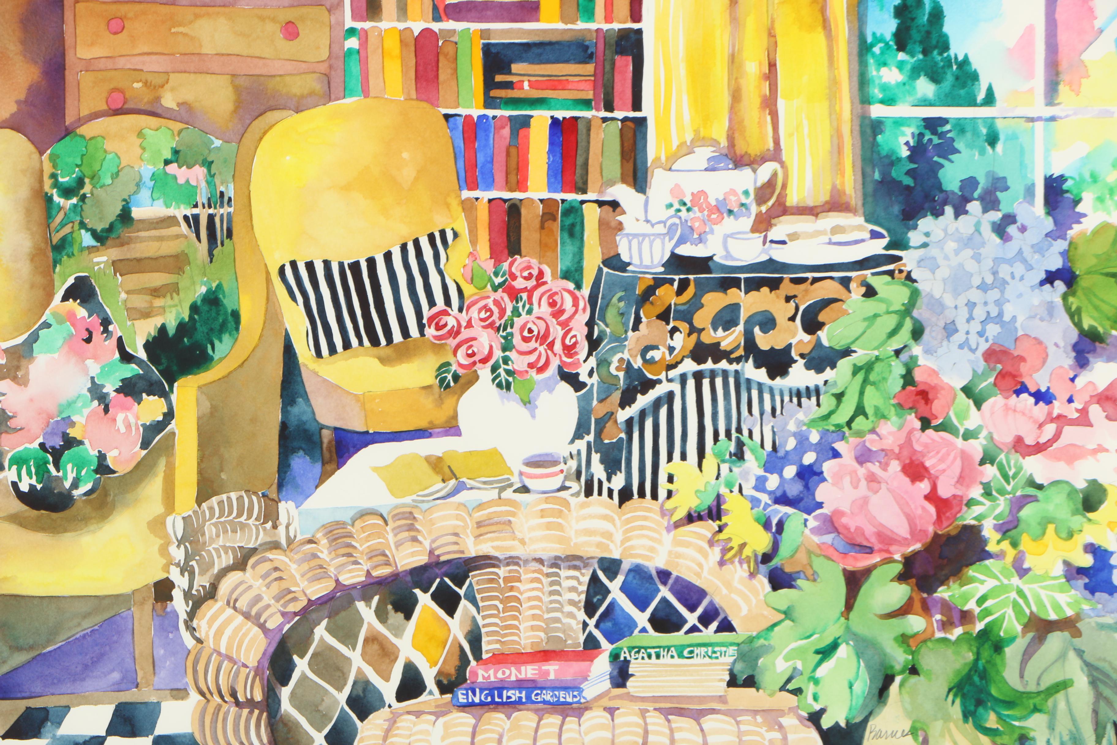 Barnes Watercolor Painting of an Interior Scene