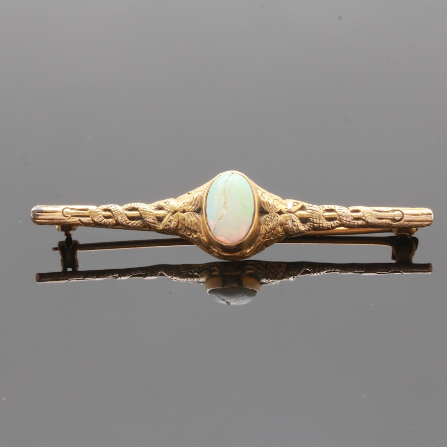 Early 20th Century 14K Yellow Gold Opal Brooch