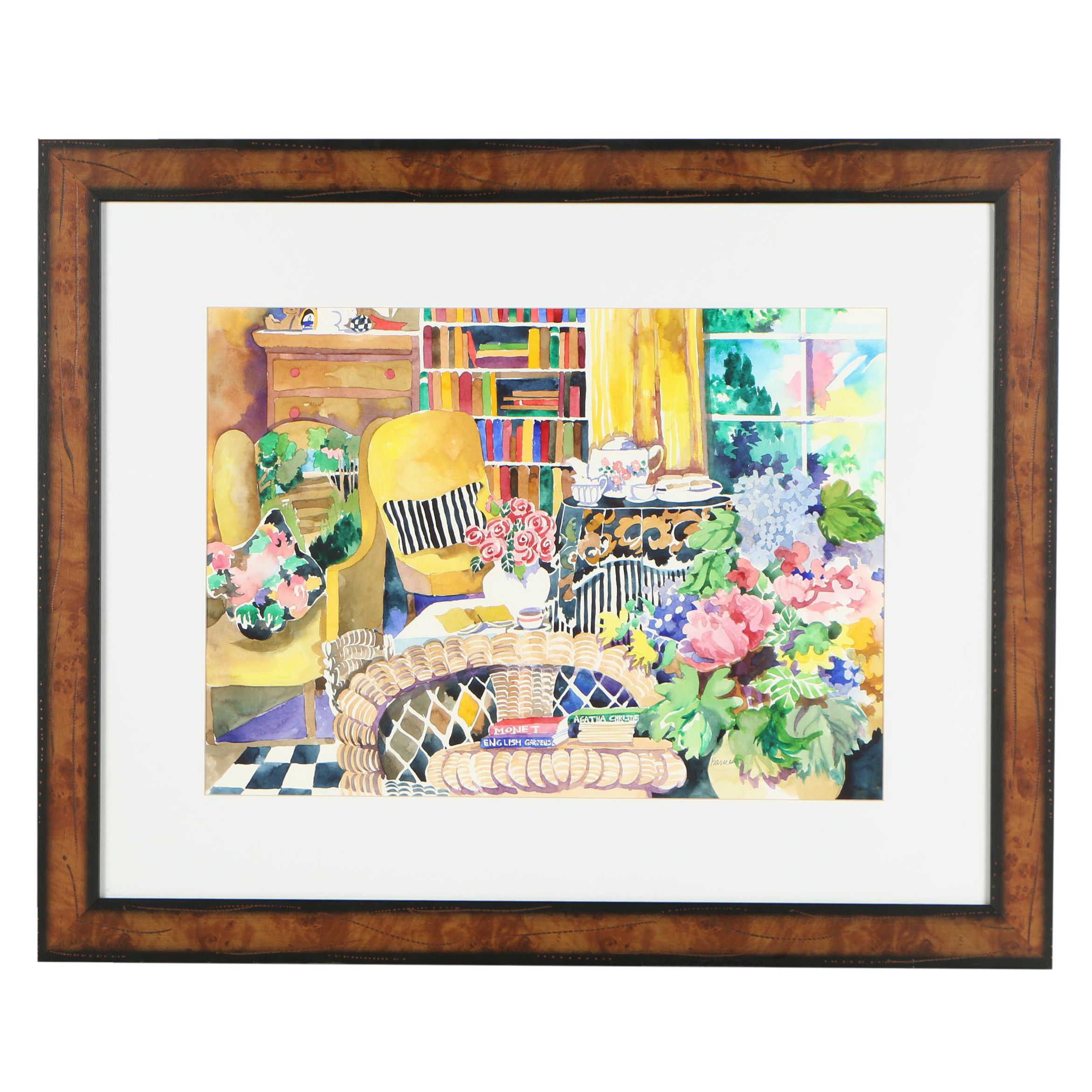Barnes Watercolor Painting of an Interior Scene
