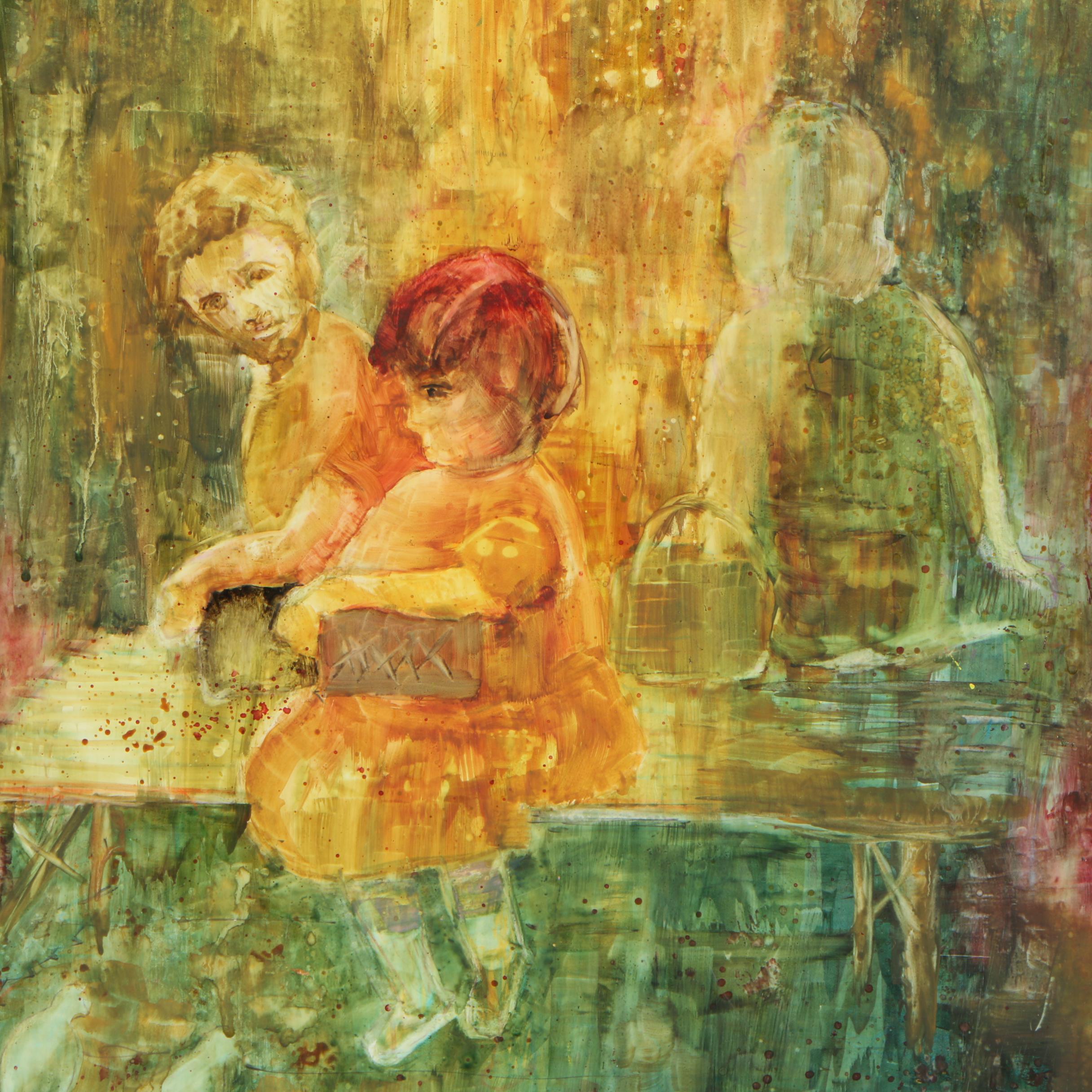 Margaret Donehoo Gouache Painting "Feeding the Birds"