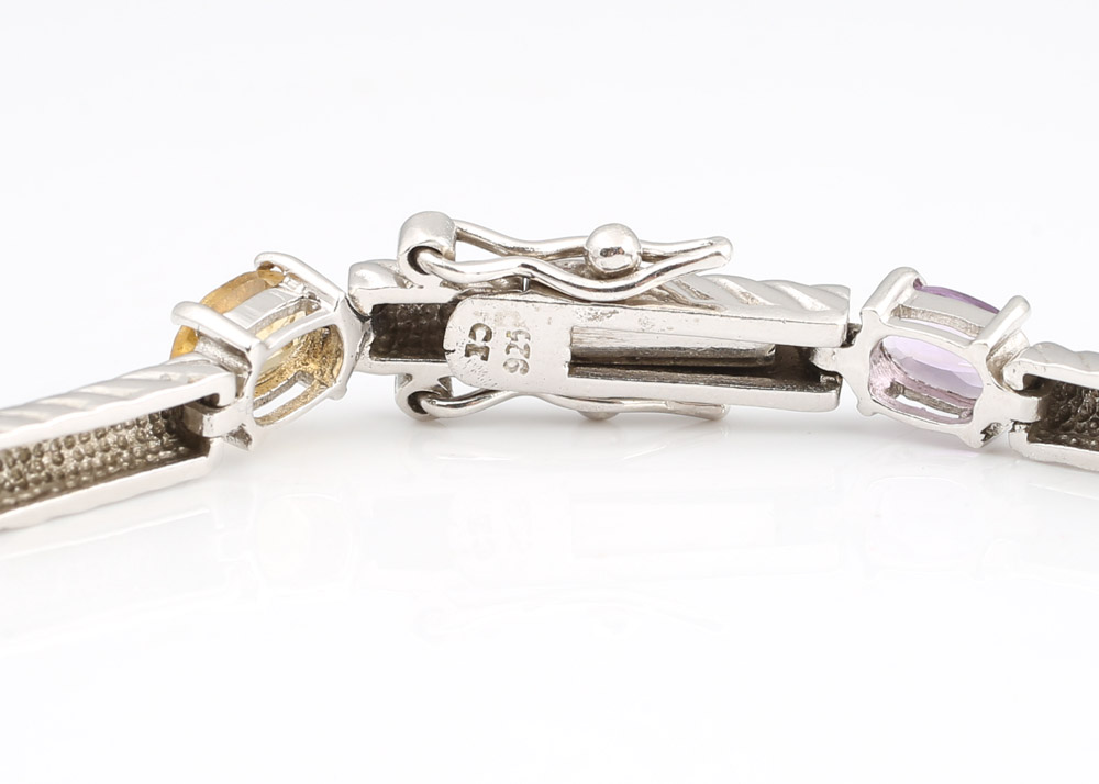 Sterling Silver and Multi-Gemstone Bar Bracelet