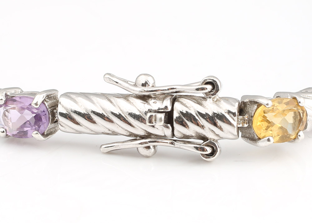 Sterling Silver and Multi-Gemstone Bar Bracelet