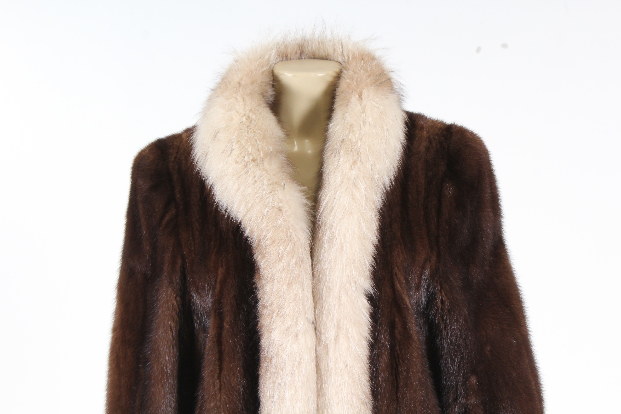 Vintage Evans Collection Brown Mink Fur Coat with Fox Fur Trim